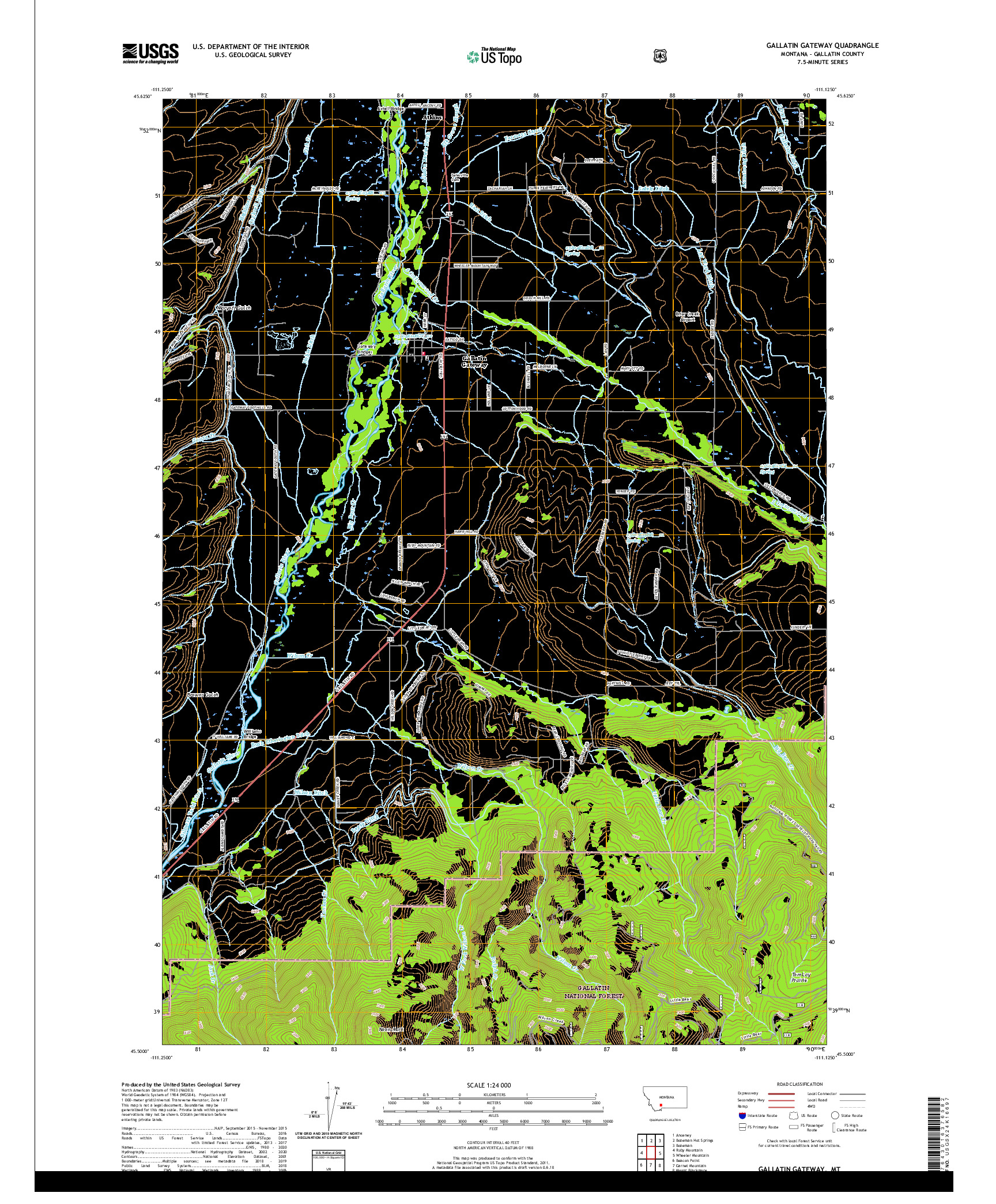 USGS US TOPO 7.5-MINUTE MAP FOR GALLATIN GATEWAY, MT 2020