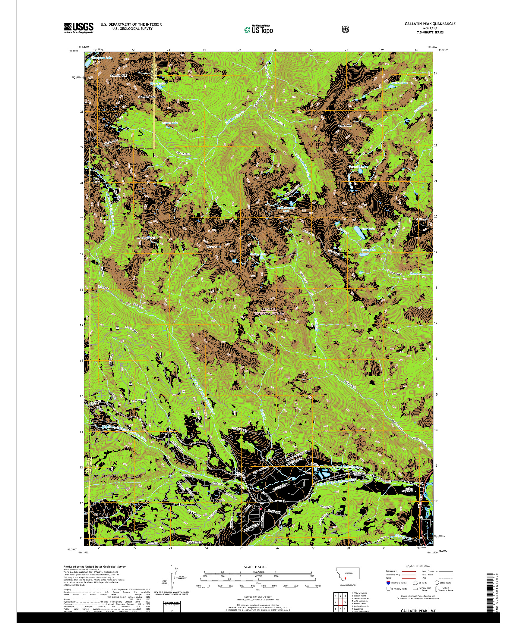 USGS US TOPO 7.5-MINUTE MAP FOR GALLATIN PEAK, MT 2020