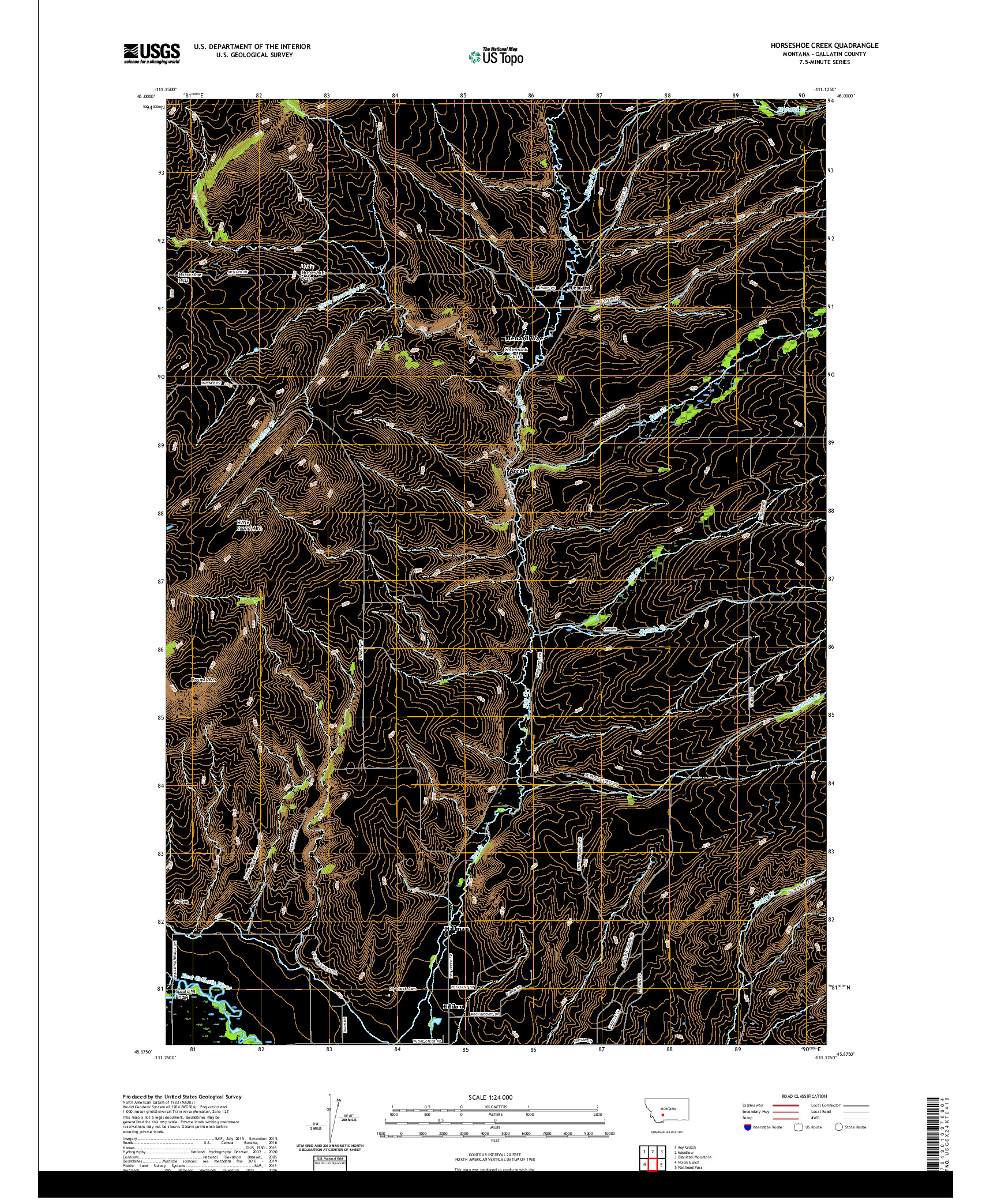 USGS US TOPO 7.5-MINUTE MAP FOR HORSESHOE CREEK, MT 2020