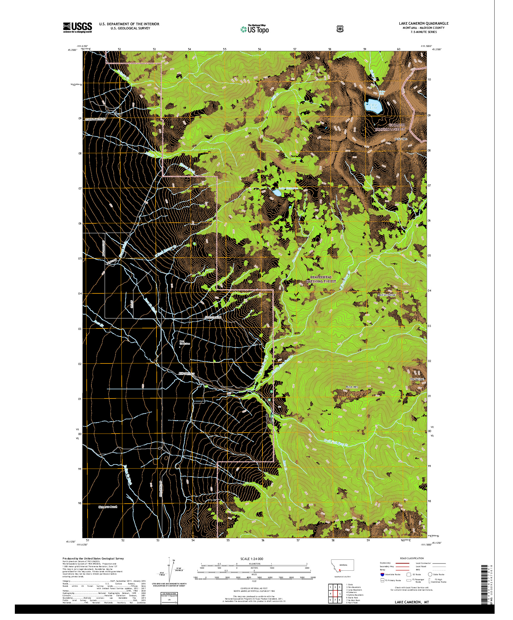 USGS US TOPO 7.5-MINUTE MAP FOR LAKE CAMERON, MT 2020