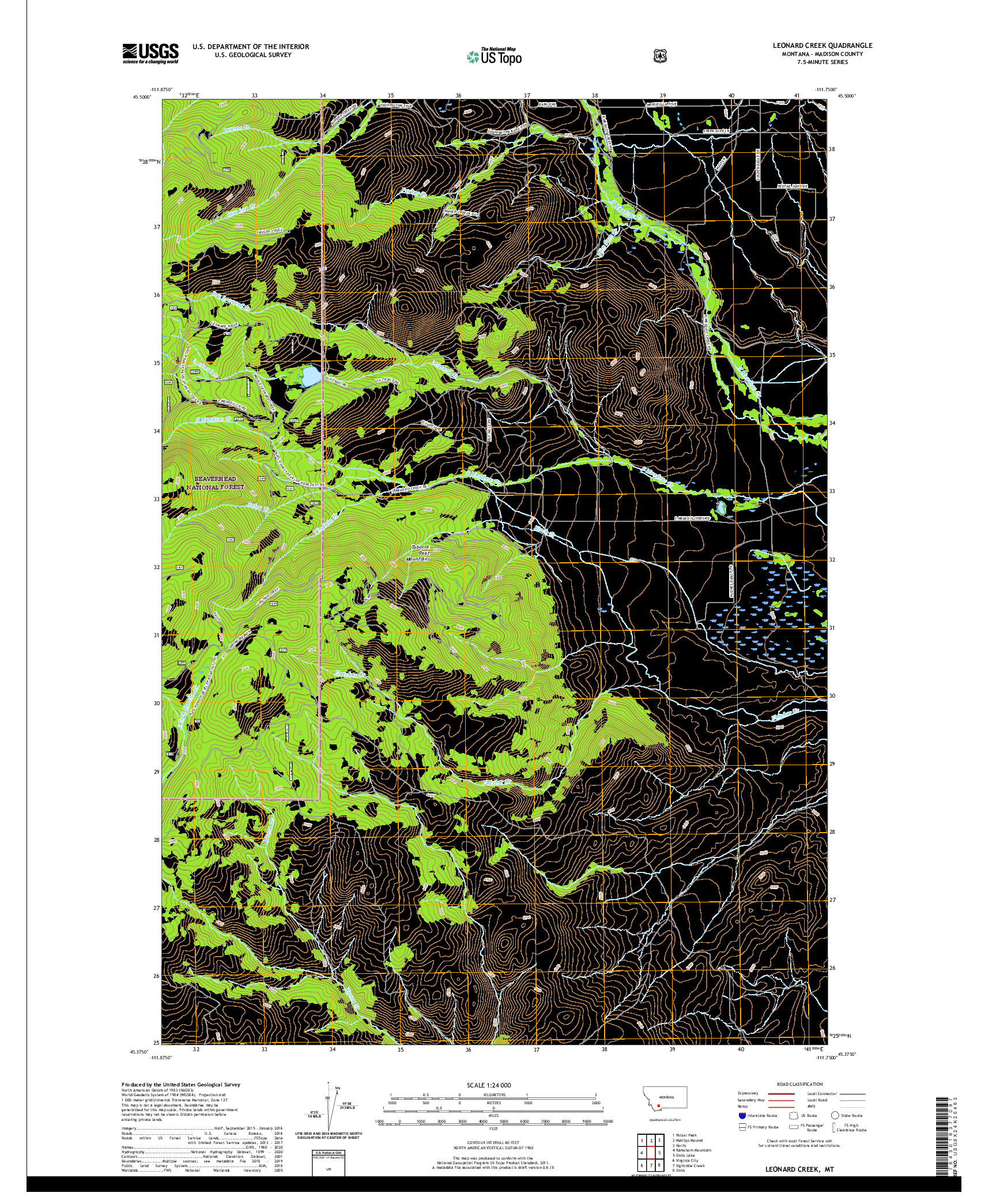 USGS US TOPO 7.5-MINUTE MAP FOR LEONARD CREEK, MT 2020