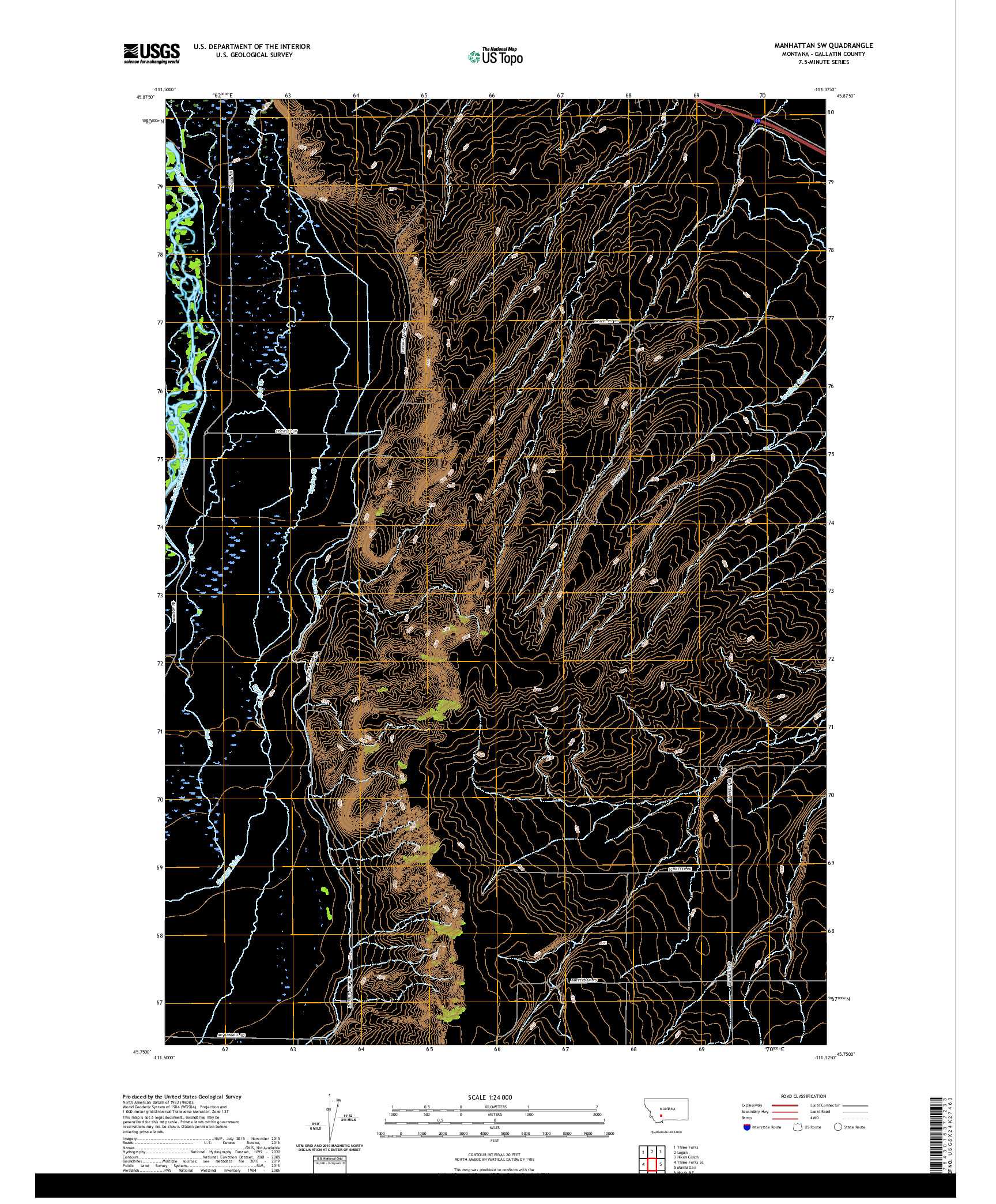 USGS US TOPO 7.5-MINUTE MAP FOR MANHATTAN SW, MT 2020