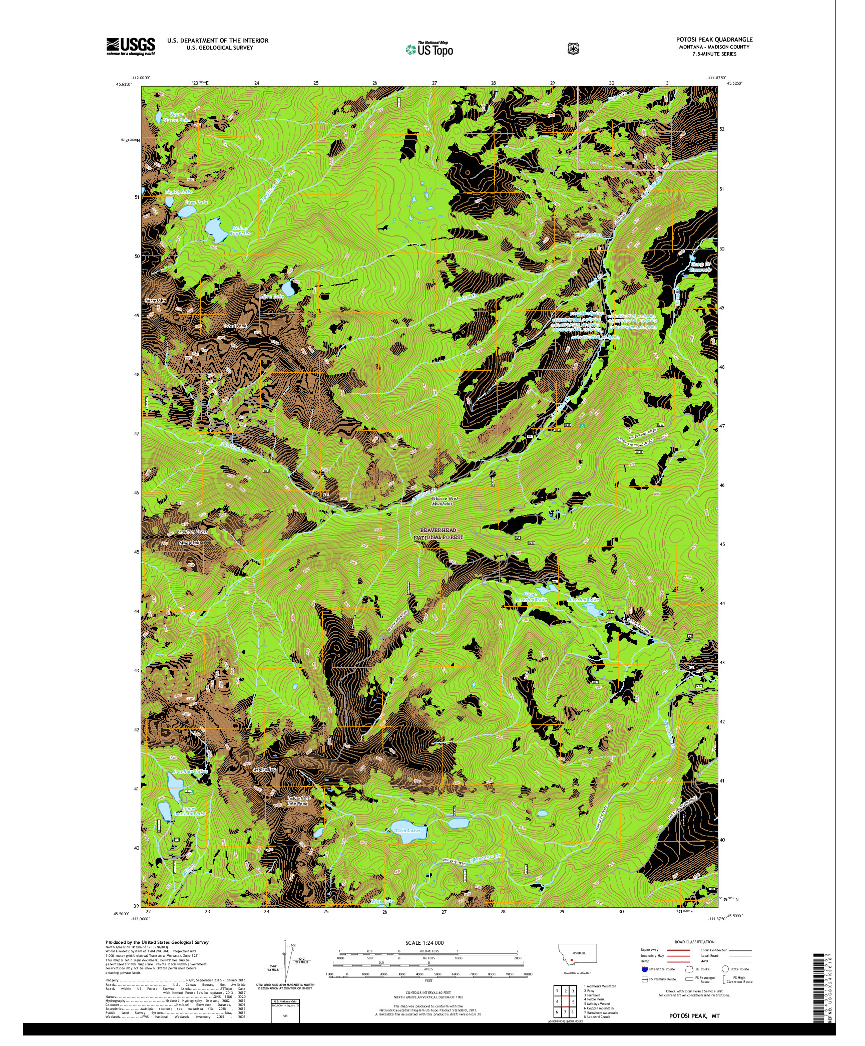 USGS US TOPO 7.5-MINUTE MAP FOR POTOSI PEAK, MT 2020