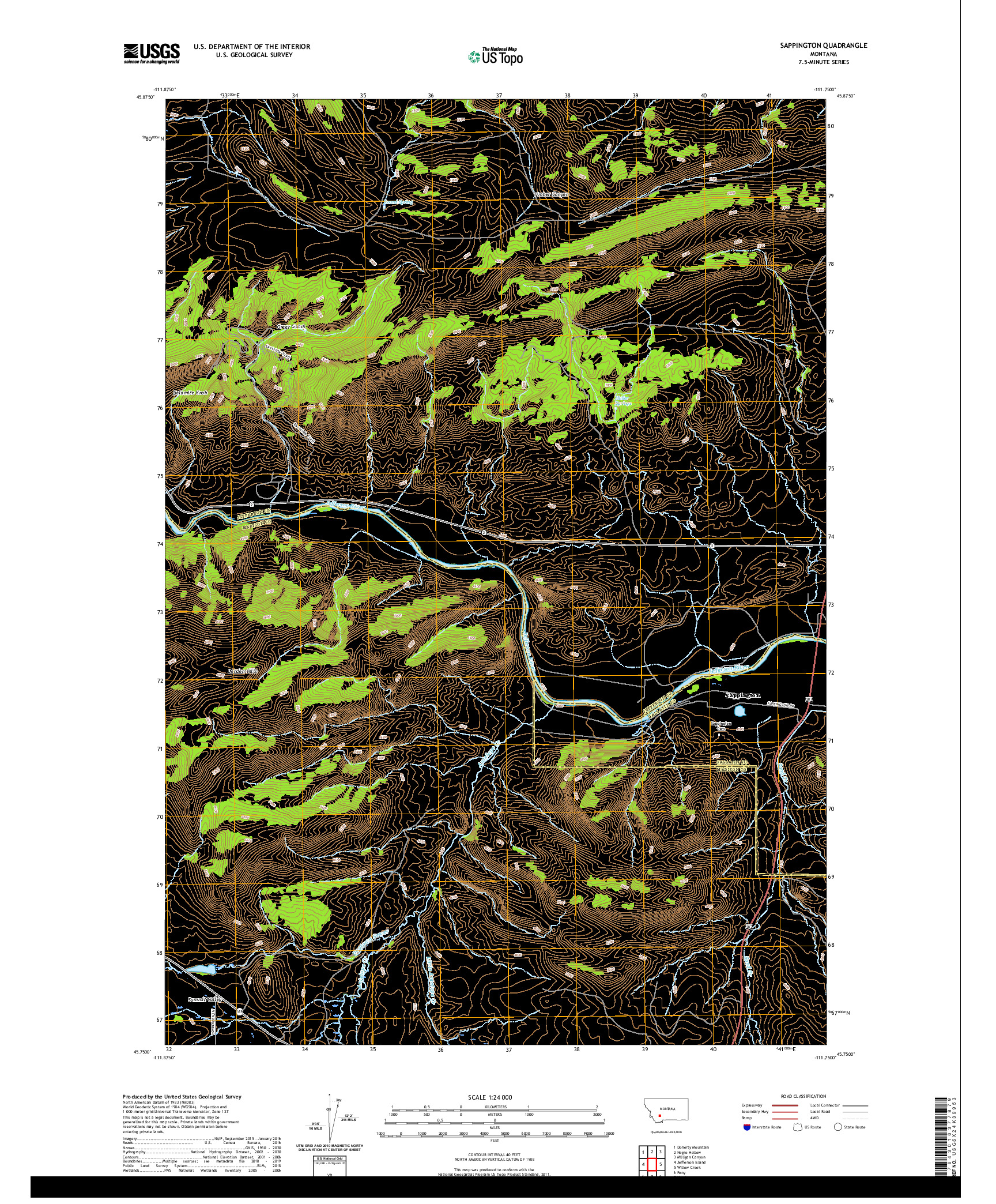 USGS US TOPO 7.5-MINUTE MAP FOR SAPPINGTON, MT 2020