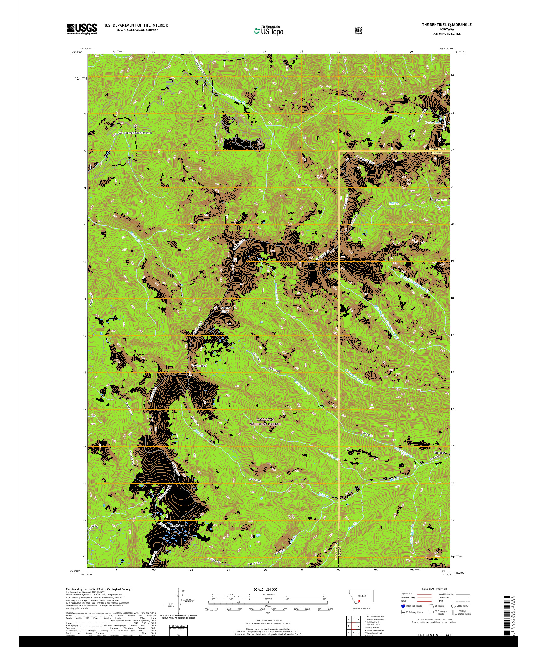 USGS US TOPO 7.5-MINUTE MAP FOR THE SENTINEL, MT 2020