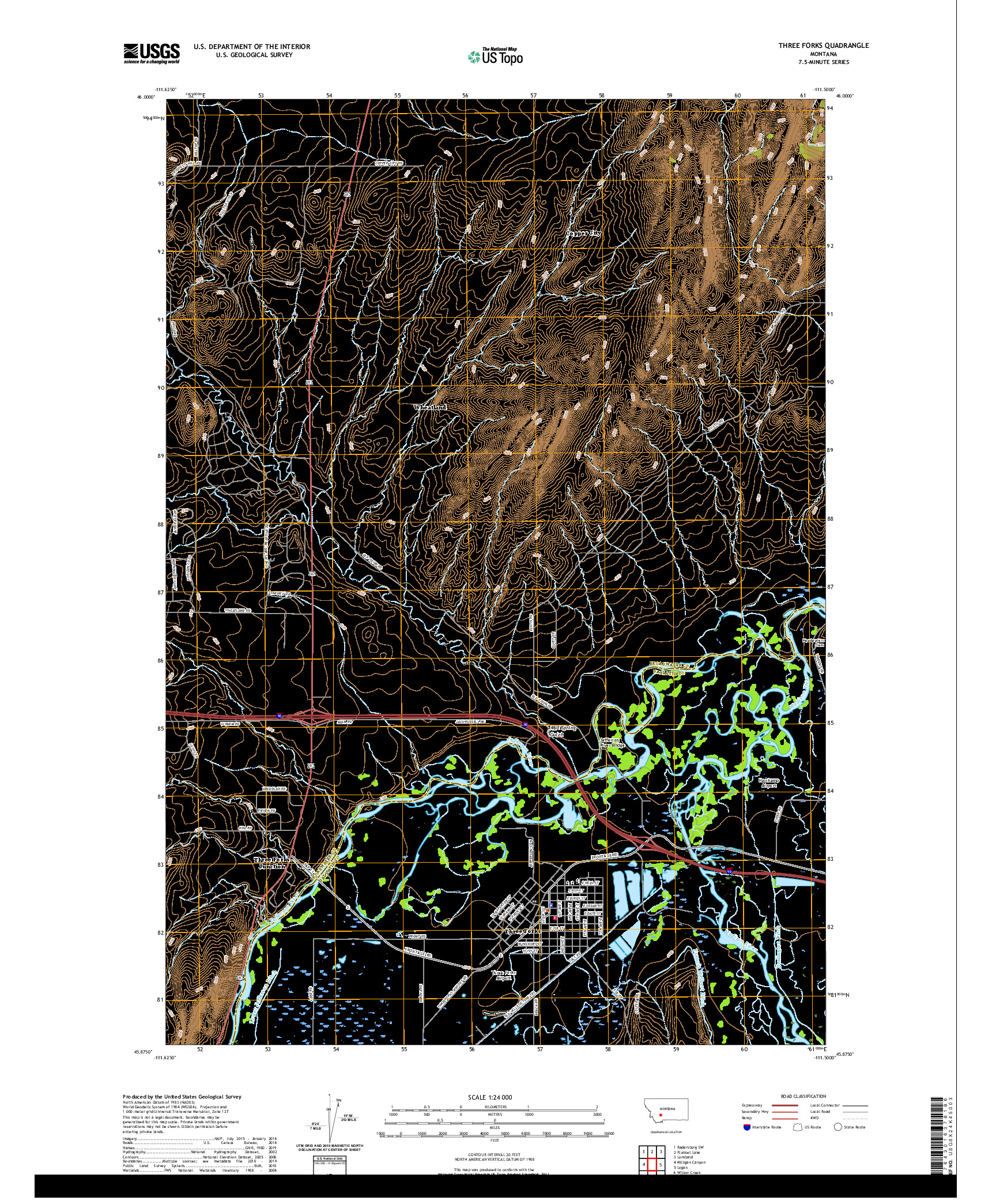 USGS US TOPO 7.5-MINUTE MAP FOR THREE FORKS, MT 2020