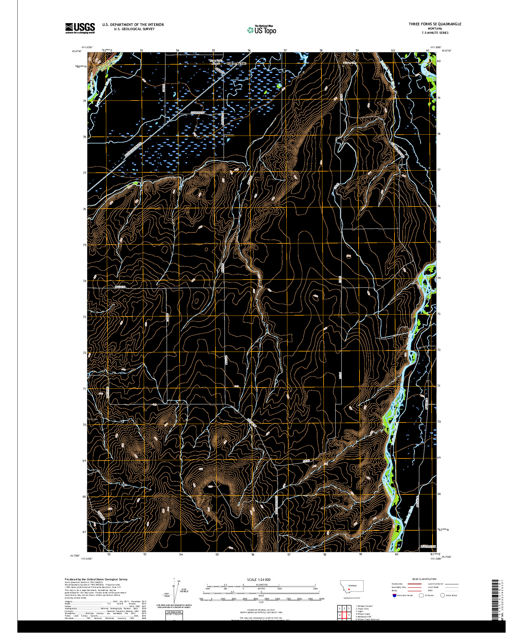 USGS US TOPO 7.5-MINUTE MAP FOR THREE FORKS SE, MT 2020