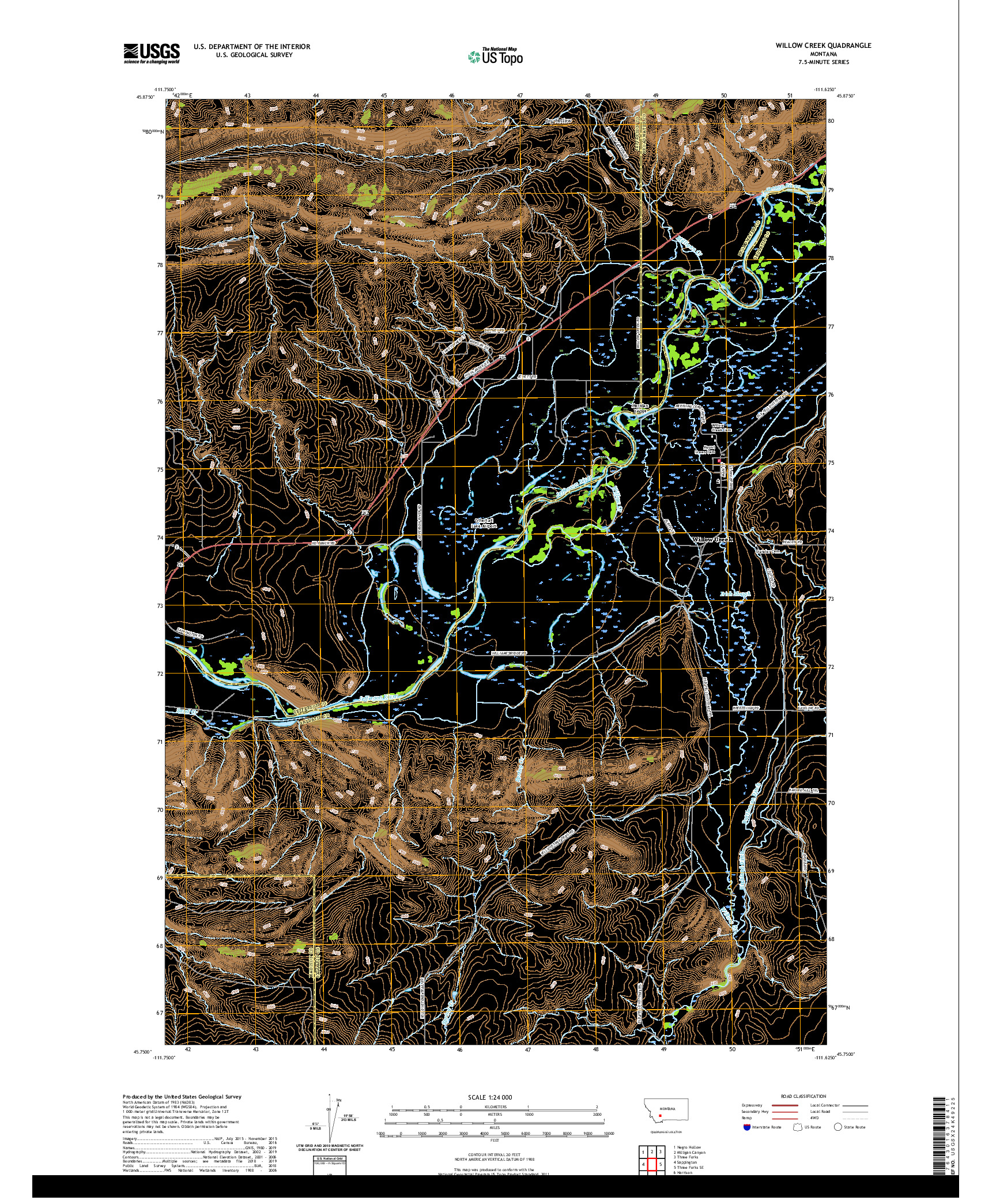 USGS US TOPO 7.5-MINUTE MAP FOR WILLOW CREEK, MT 2020