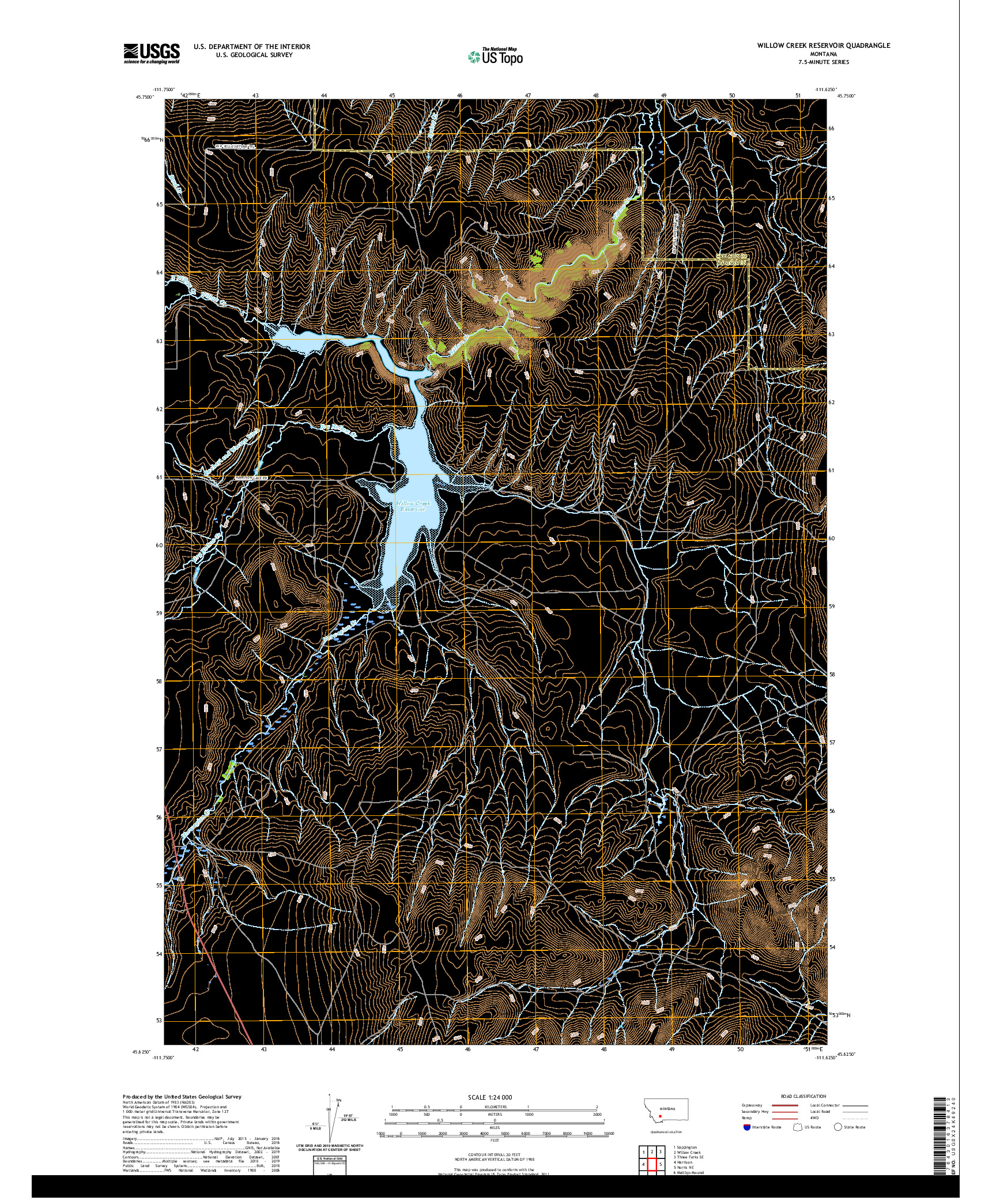 USGS US TOPO 7.5-MINUTE MAP FOR WILLOW CREEK RESERVOIR, MT 2020