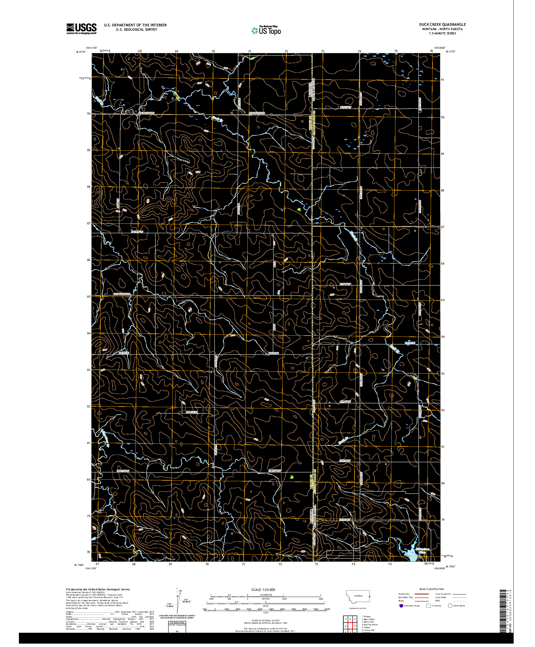 USGS US TOPO 7.5-MINUTE MAP FOR DUCK CREEK, MT,ND 2020