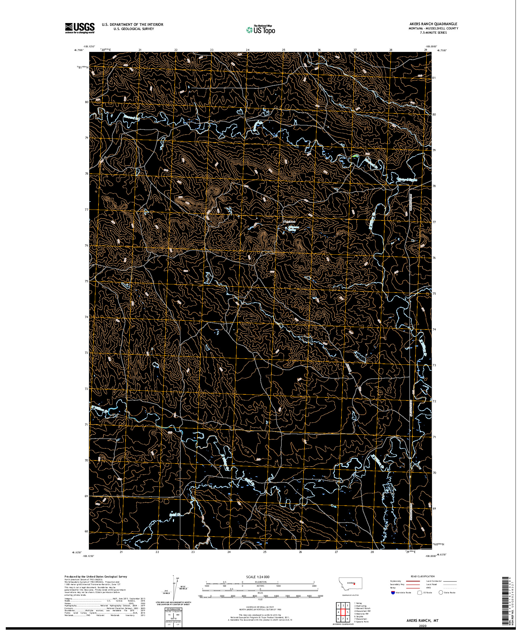 USGS US TOPO 7.5-MINUTE MAP FOR AKERS RANCH, MT 2020