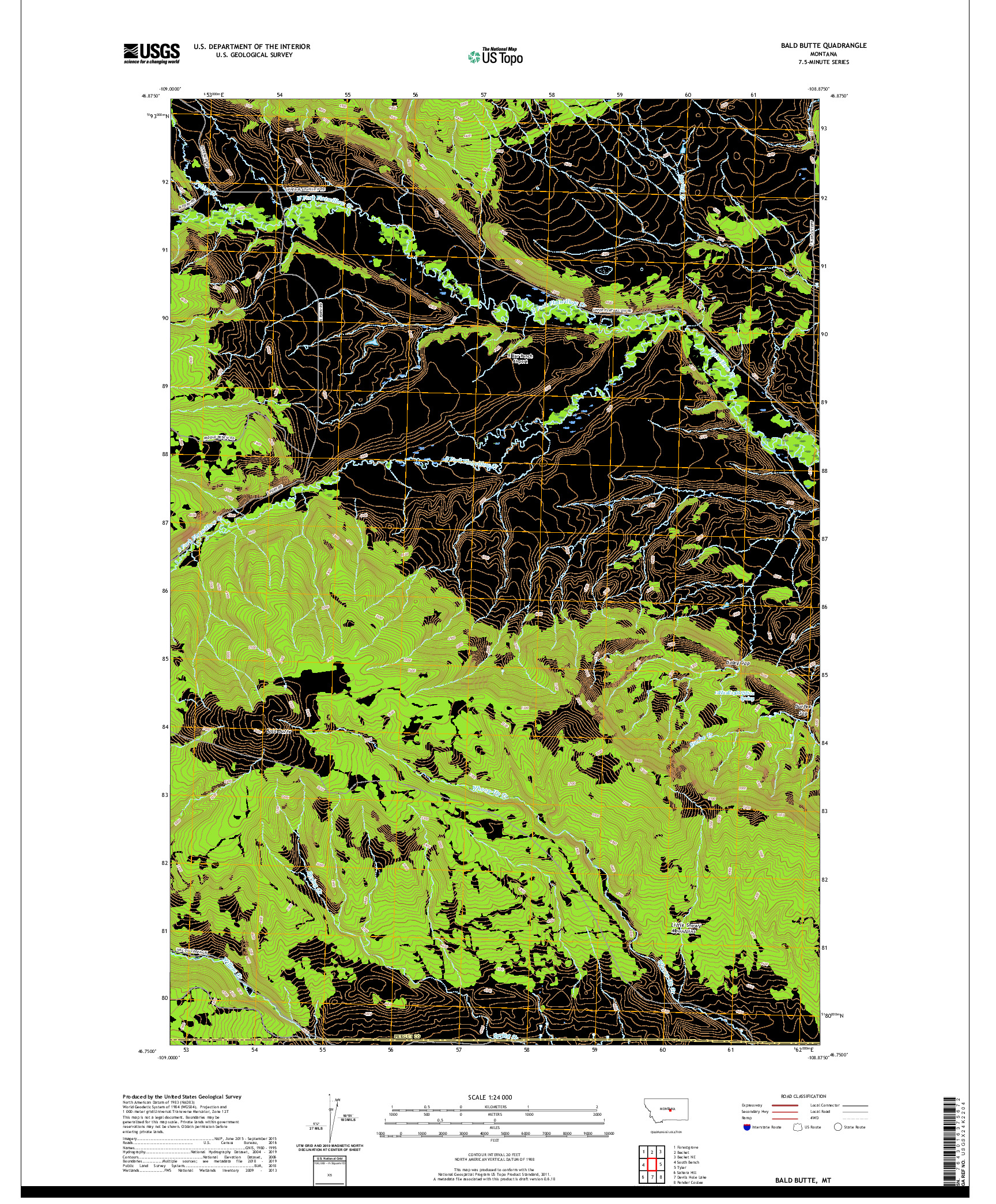 USGS US TOPO 7.5-MINUTE MAP FOR BALD BUTTE, MT 2020