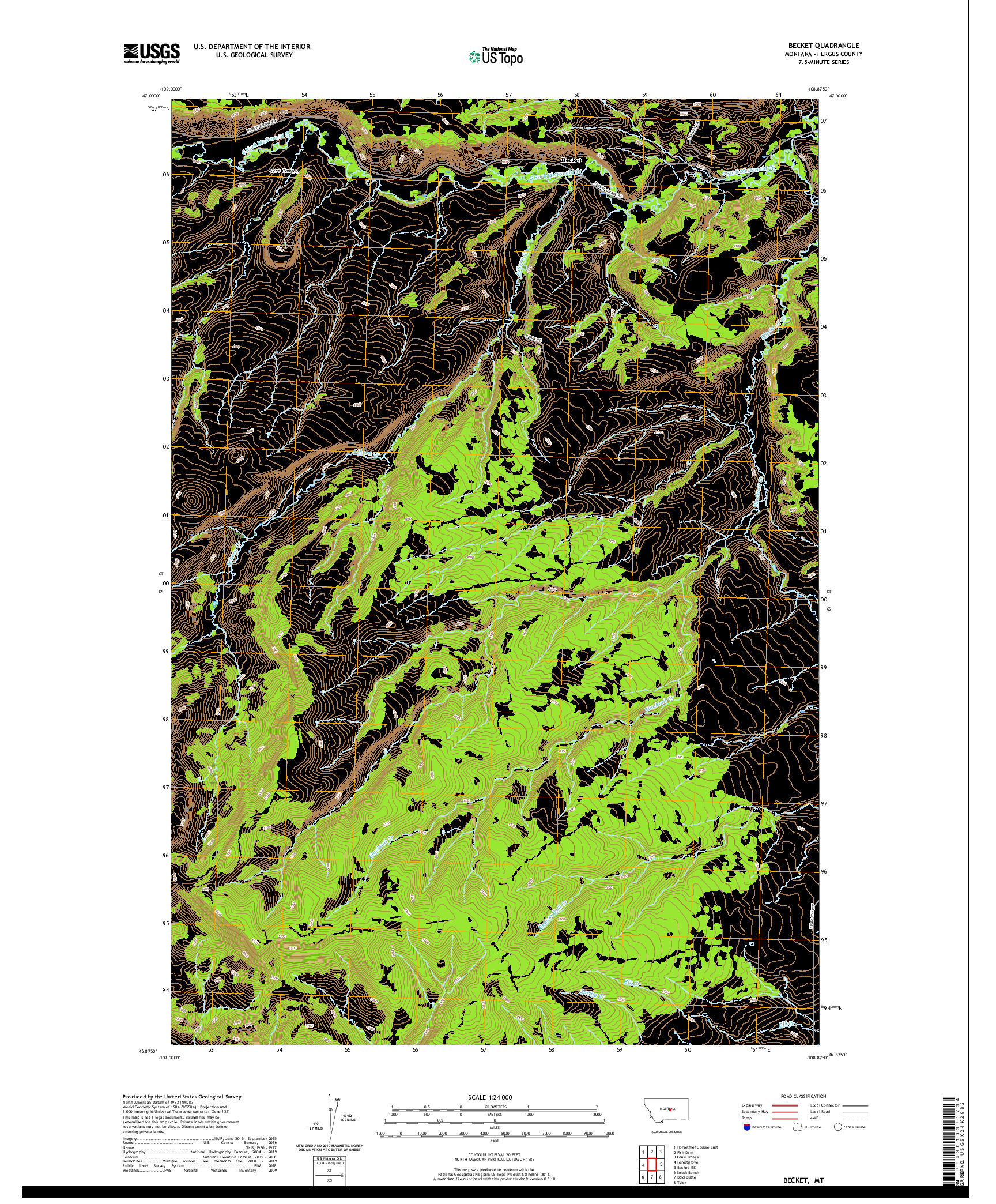 USGS US TOPO 7.5-MINUTE MAP FOR BECKET, MT 2020