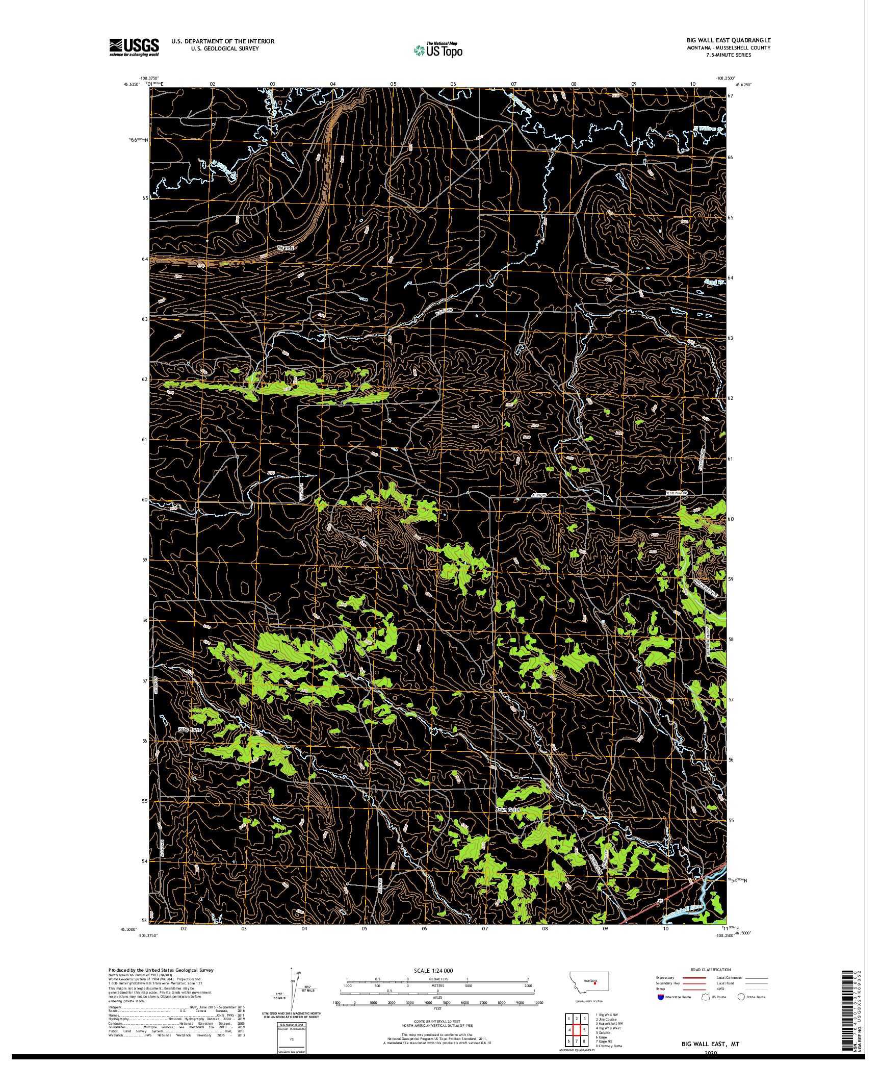 USGS US TOPO 7.5-MINUTE MAP FOR BIG WALL EAST, MT 2020