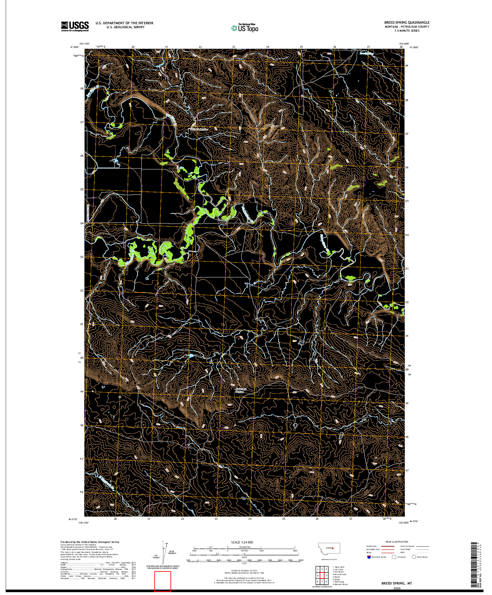 USGS US TOPO 7.5-MINUTE MAP FOR BREED SPRING, MT 2020