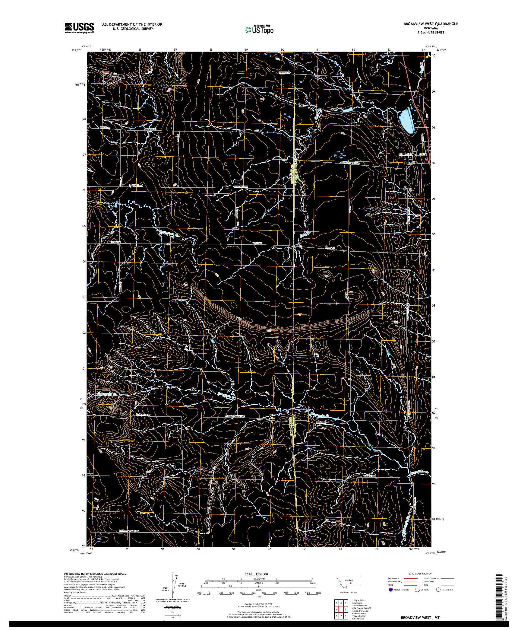 USGS US TOPO 7.5-MINUTE MAP FOR BROADVIEW WEST, MT 2020