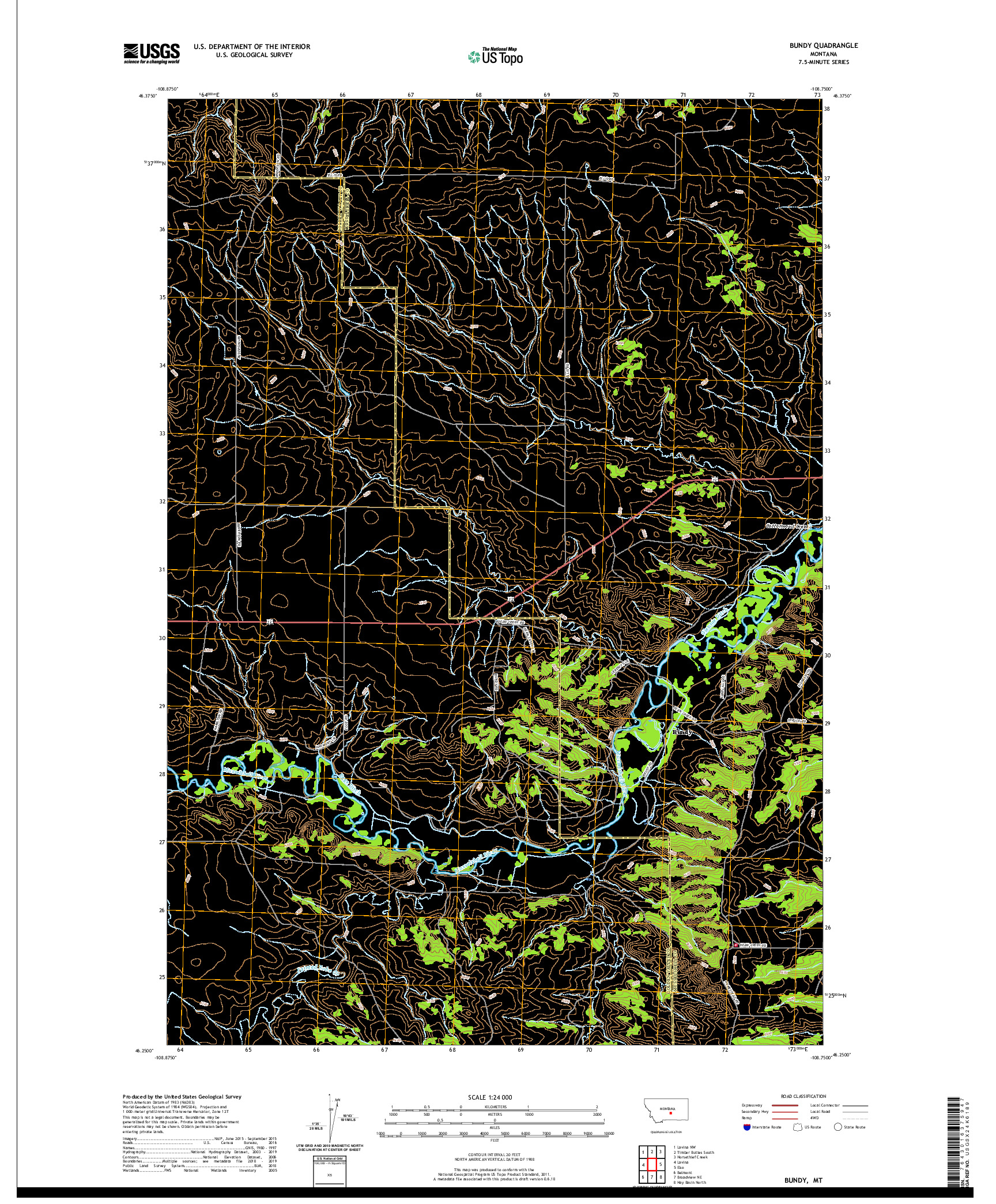 USGS US TOPO 7.5-MINUTE MAP FOR BUNDY, MT 2020