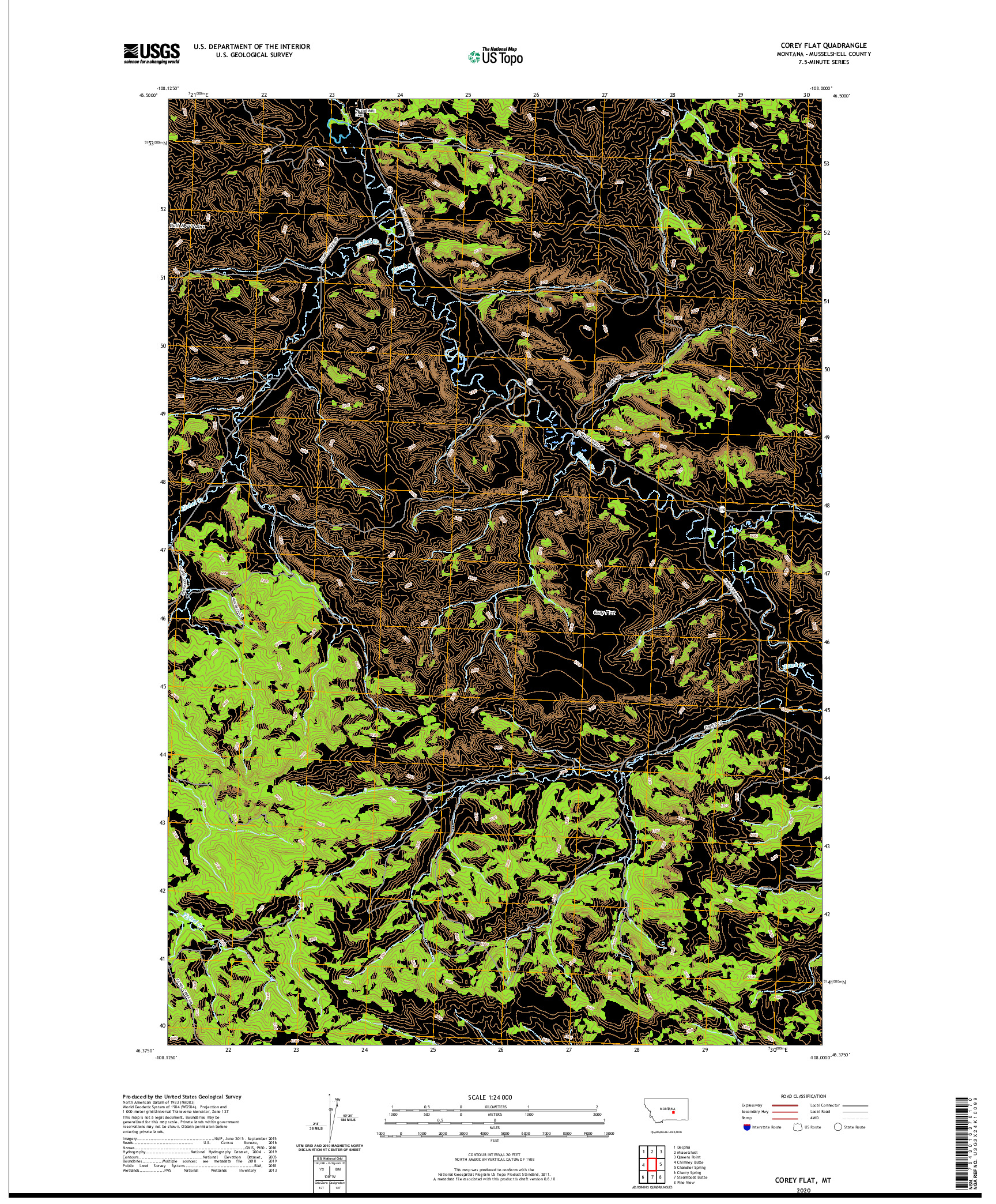 USGS US TOPO 7.5-MINUTE MAP FOR COREY FLAT, MT 2020