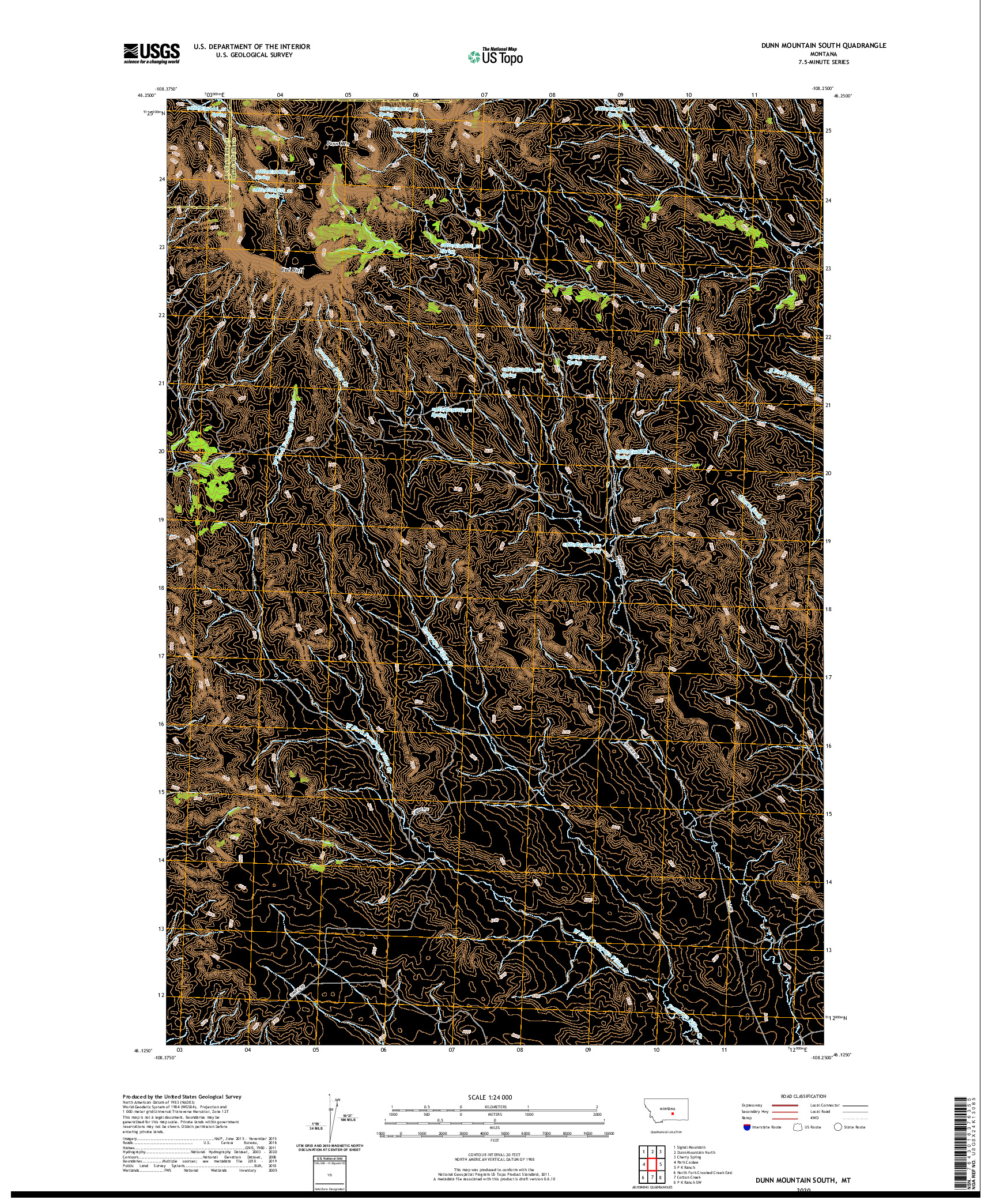USGS US TOPO 7.5-MINUTE MAP FOR DUNN MOUNTAIN SOUTH, MT 2020