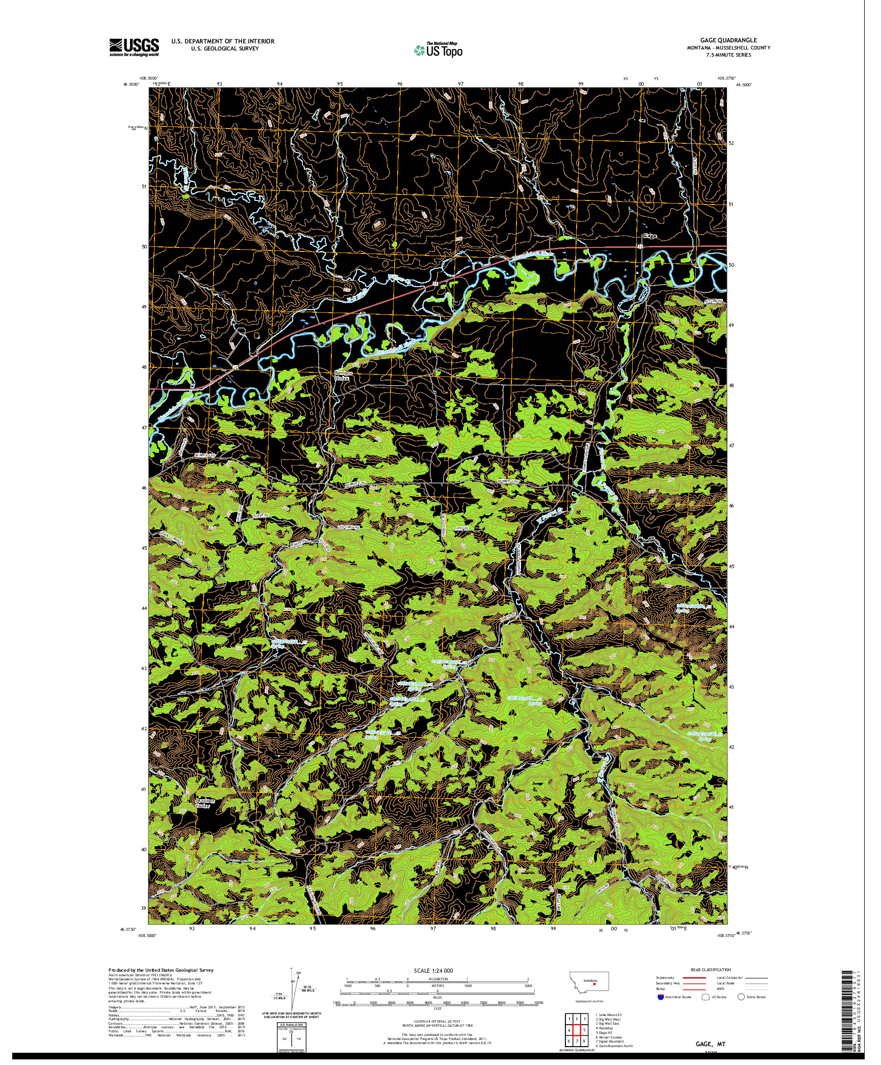 USGS US TOPO 7.5-MINUTE MAP FOR GAGE, MT 2020