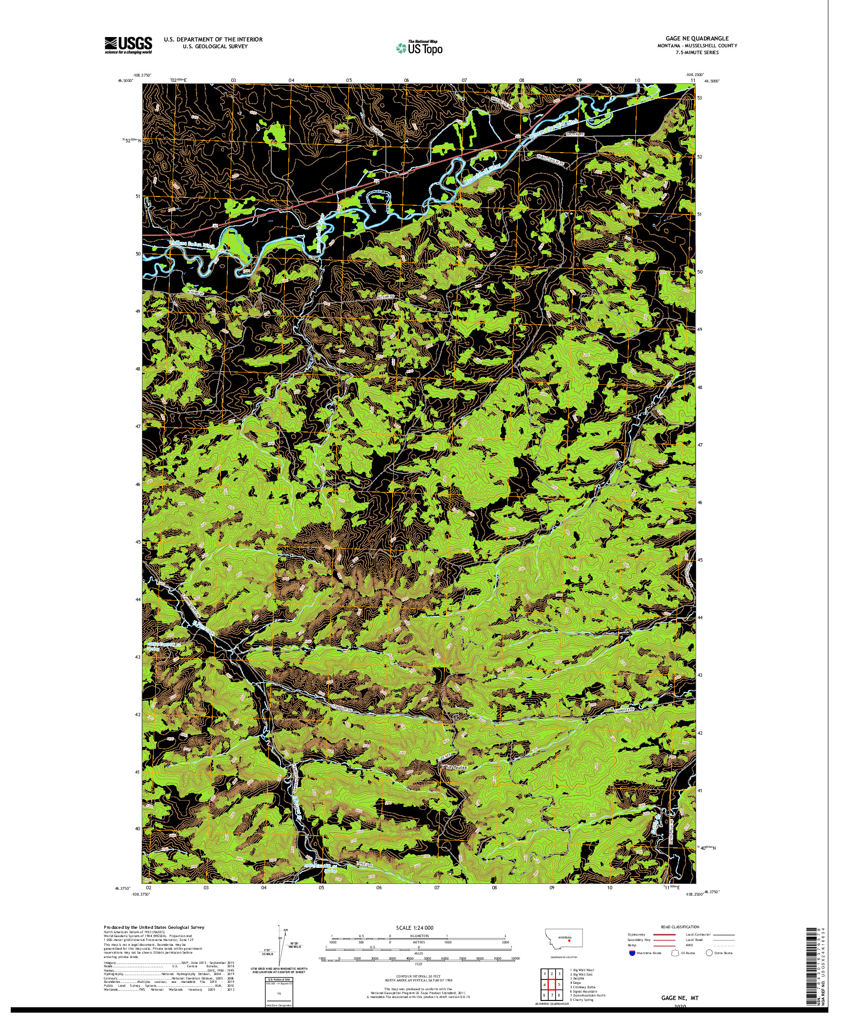 USGS US TOPO 7.5-MINUTE MAP FOR GAGE NE, MT 2020