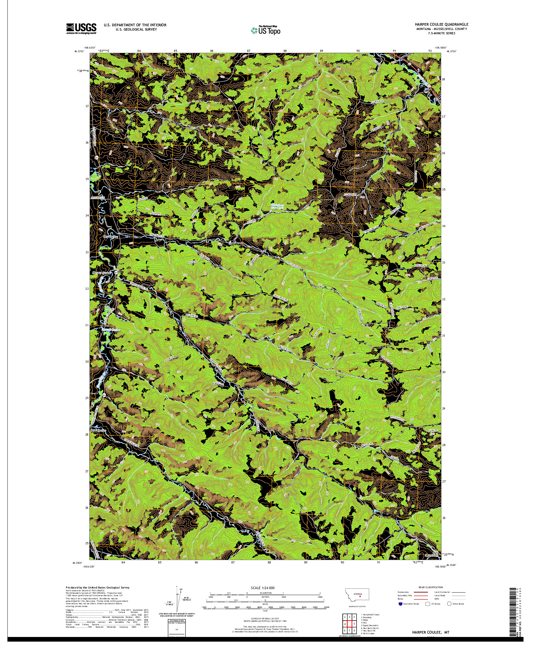 USGS US TOPO 7.5-MINUTE MAP FOR HARPER COULEE, MT 2020