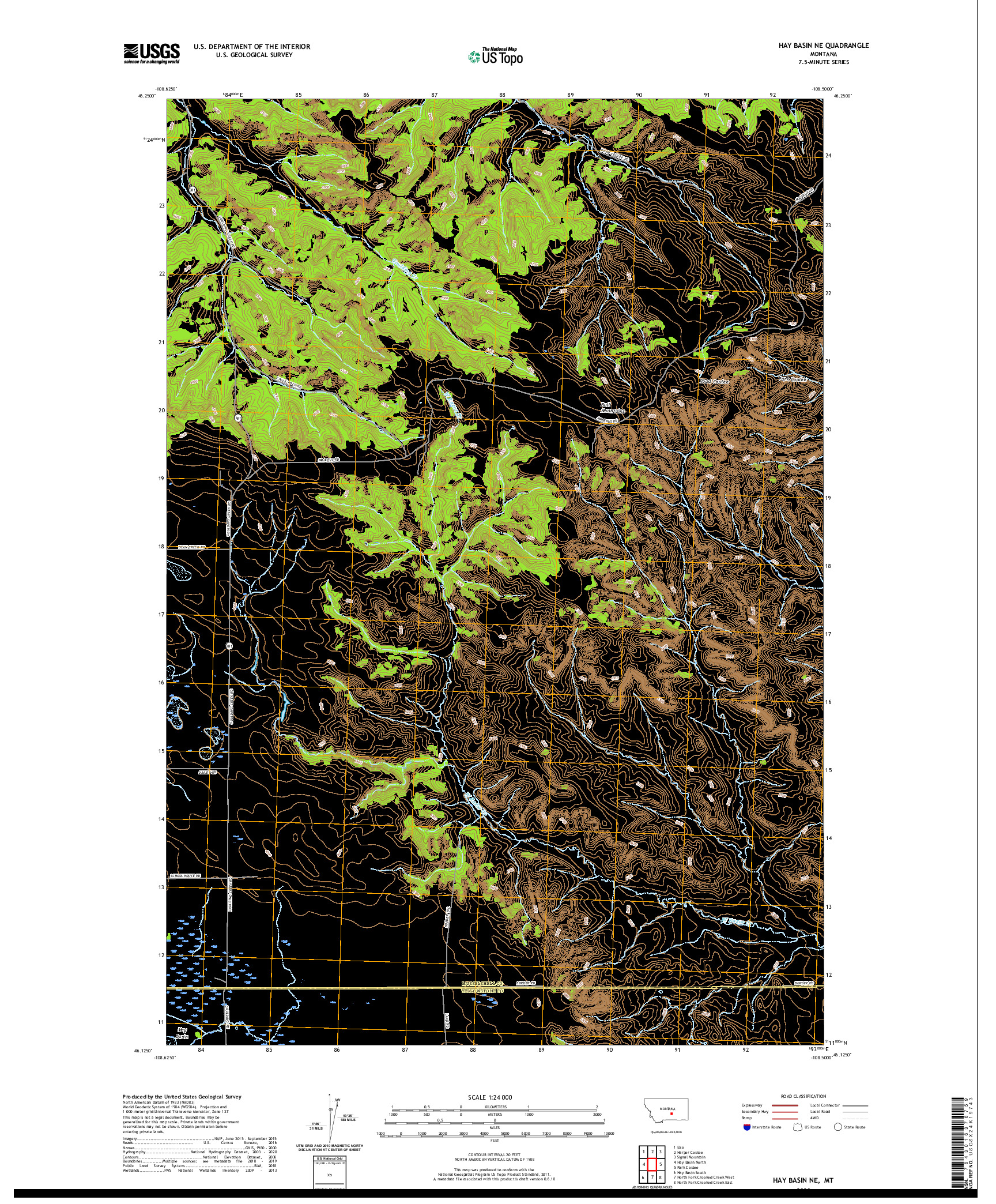 USGS US TOPO 7.5-MINUTE MAP FOR HAY BASIN NE, MT 2020