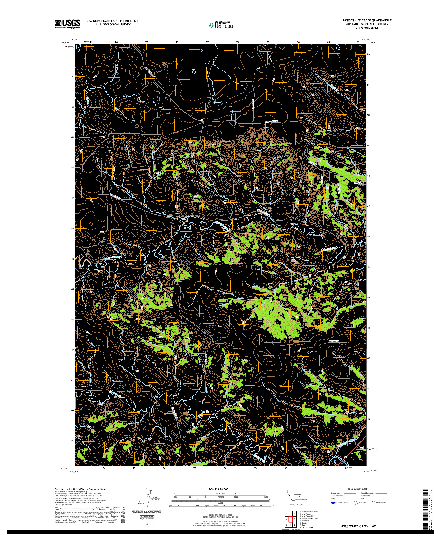 USGS US TOPO 7.5-MINUTE MAP FOR HORSETHIEF CREEK, MT 2020
