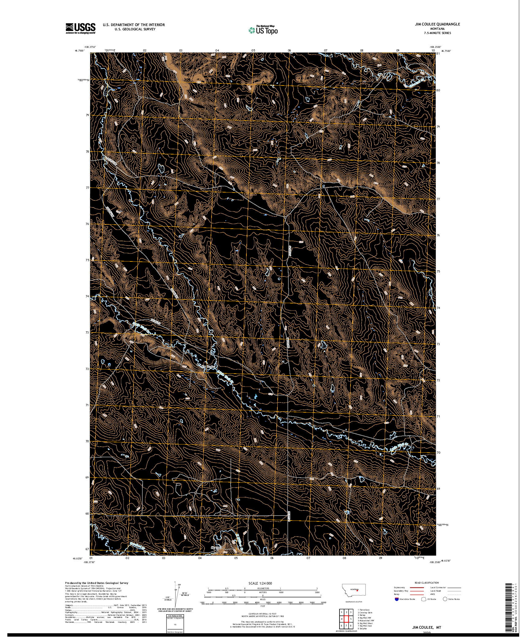 USGS US TOPO 7.5-MINUTE MAP FOR JIM COULEE, MT 2020