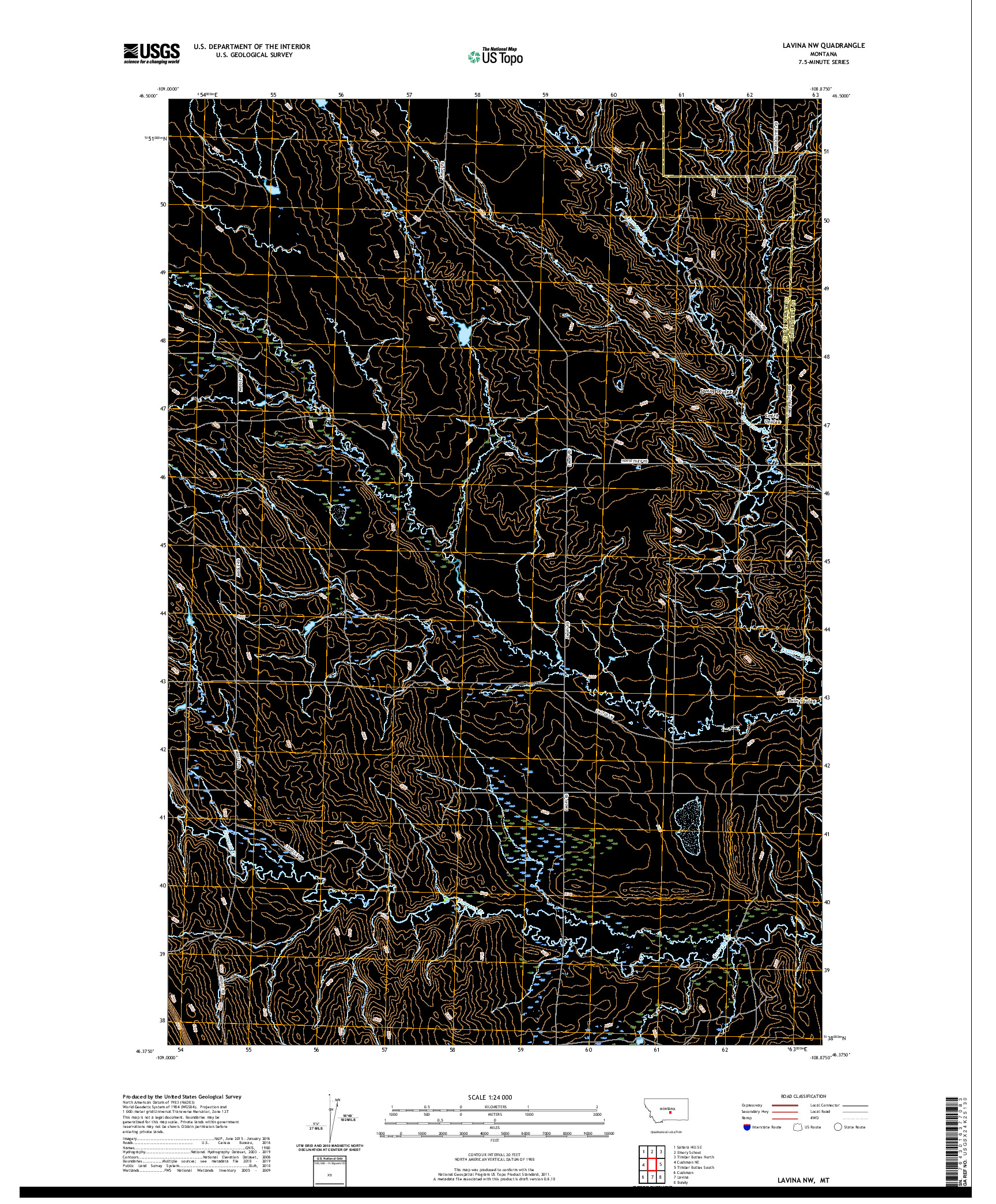 USGS US TOPO 7.5-MINUTE MAP FOR LAVINA NW, MT 2020