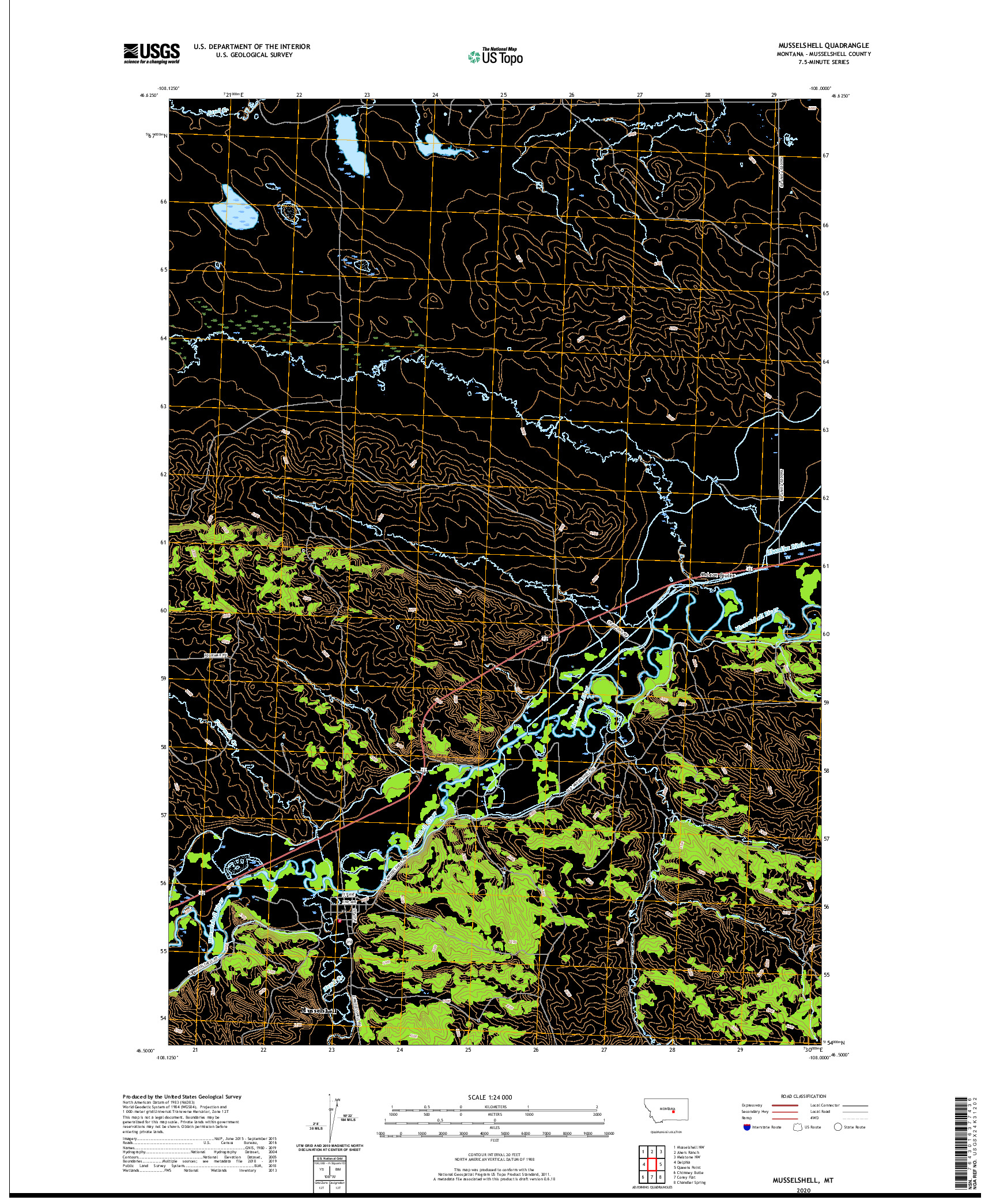 USGS US TOPO 7.5-MINUTE MAP FOR MUSSELSHELL, MT 2020