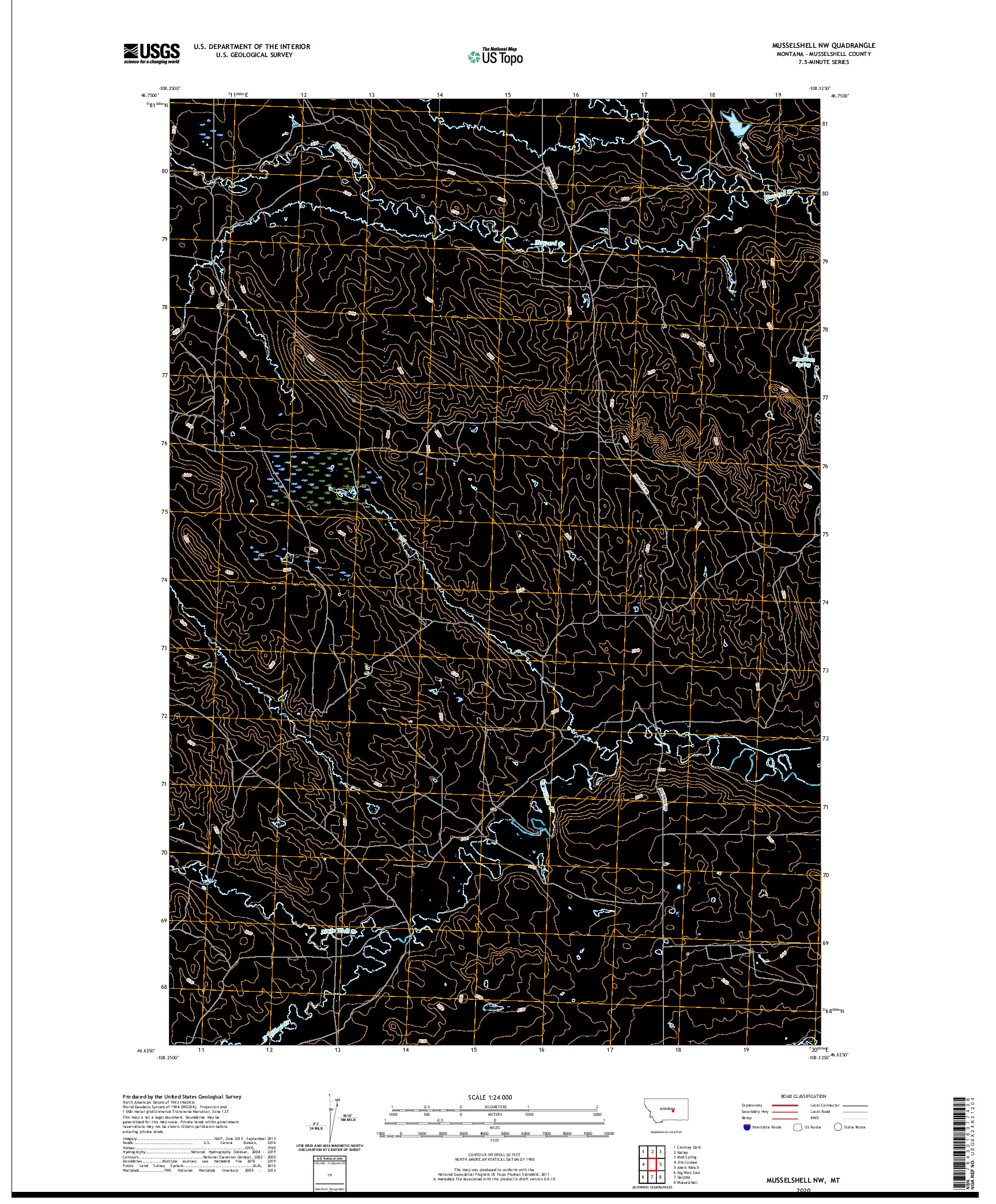 USGS US TOPO 7.5-MINUTE MAP FOR MUSSELSHELL NW, MT 2020
