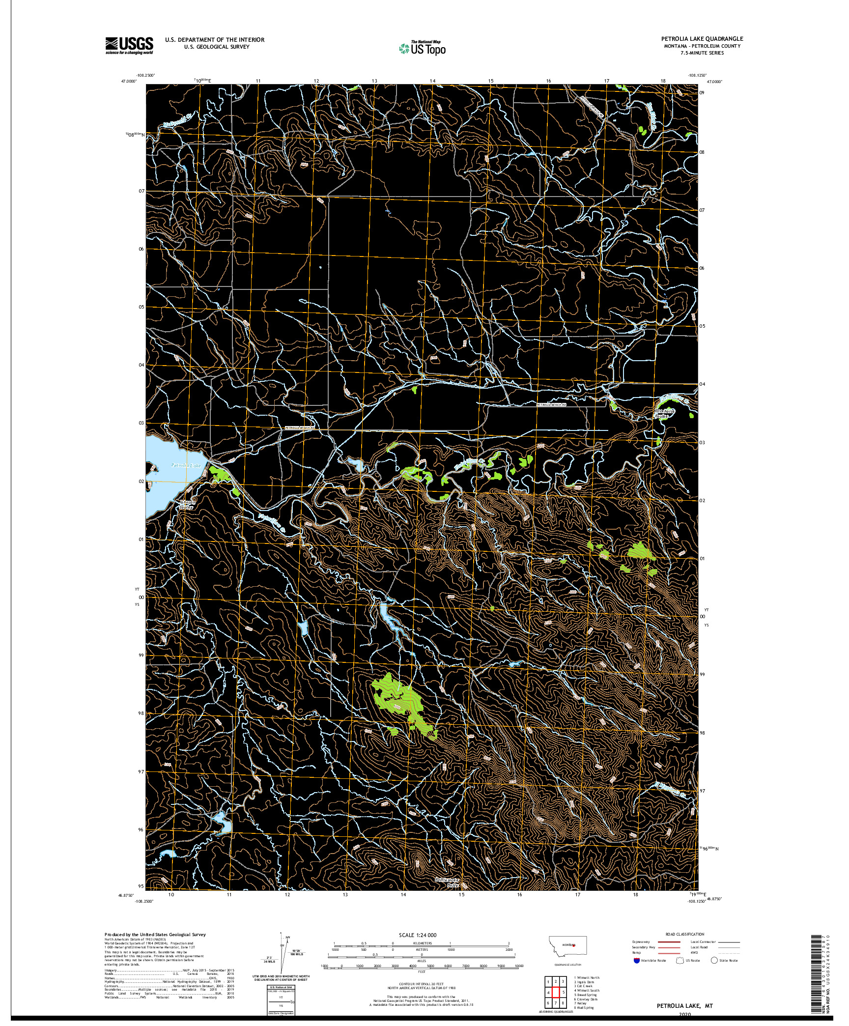 USGS US TOPO 7.5-MINUTE MAP FOR PETROLIA LAKE, MT 2020