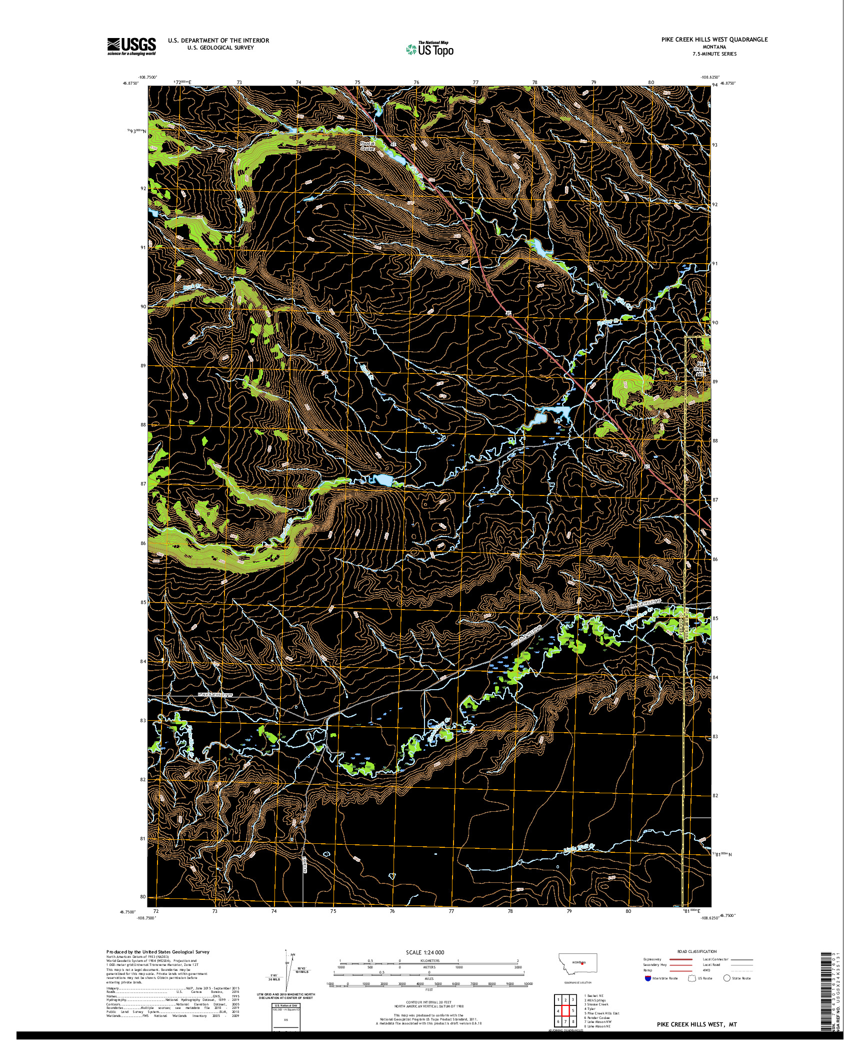 USGS US TOPO 7.5-MINUTE MAP FOR PIKE CREEK HILLS WEST, MT 2020