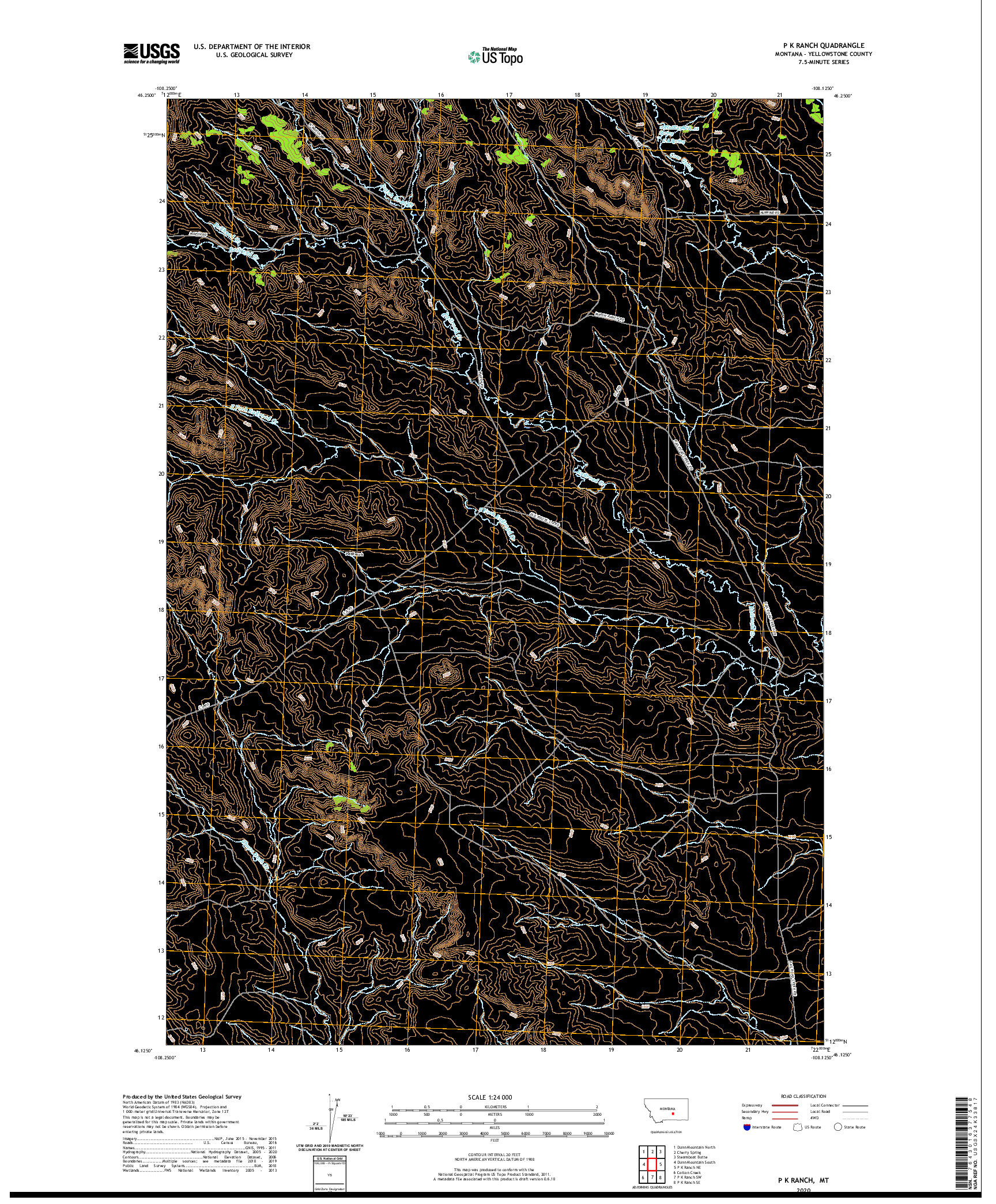 USGS US TOPO 7.5-MINUTE MAP FOR P K RANCH, MT 2020