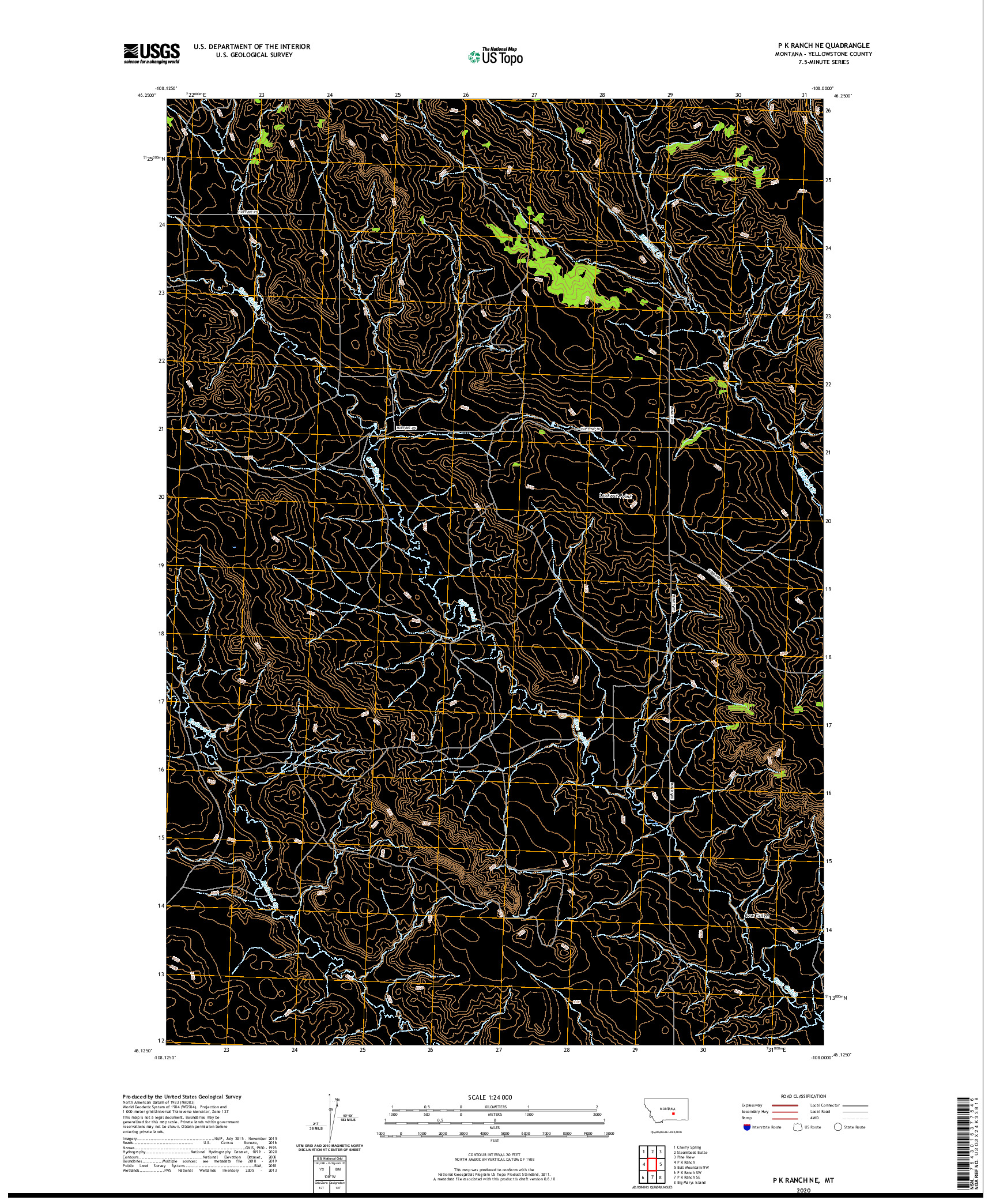 USGS US TOPO 7.5-MINUTE MAP FOR P K RANCH NE, MT 2020