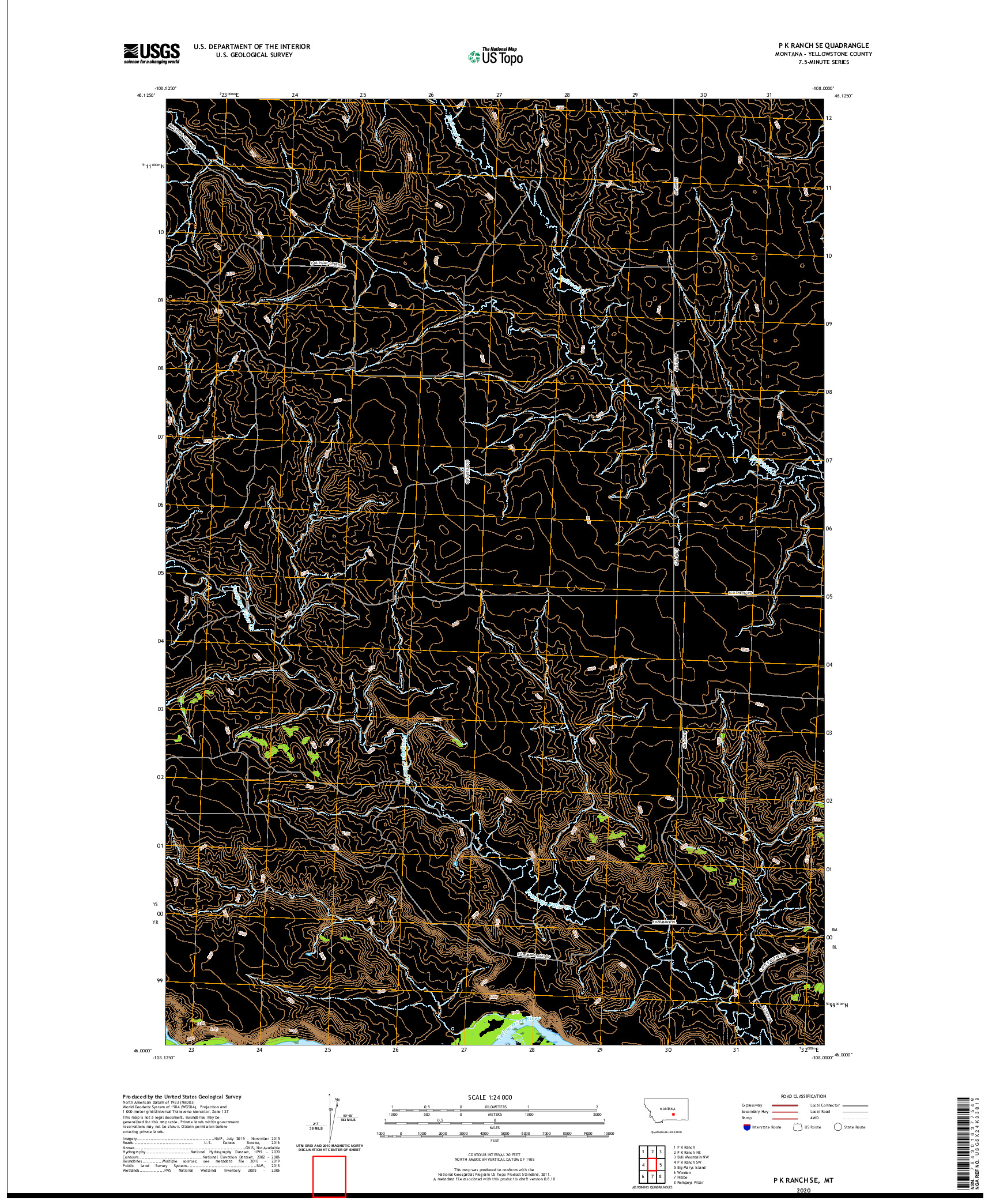 USGS US TOPO 7.5-MINUTE MAP FOR P K RANCH SE, MT 2020