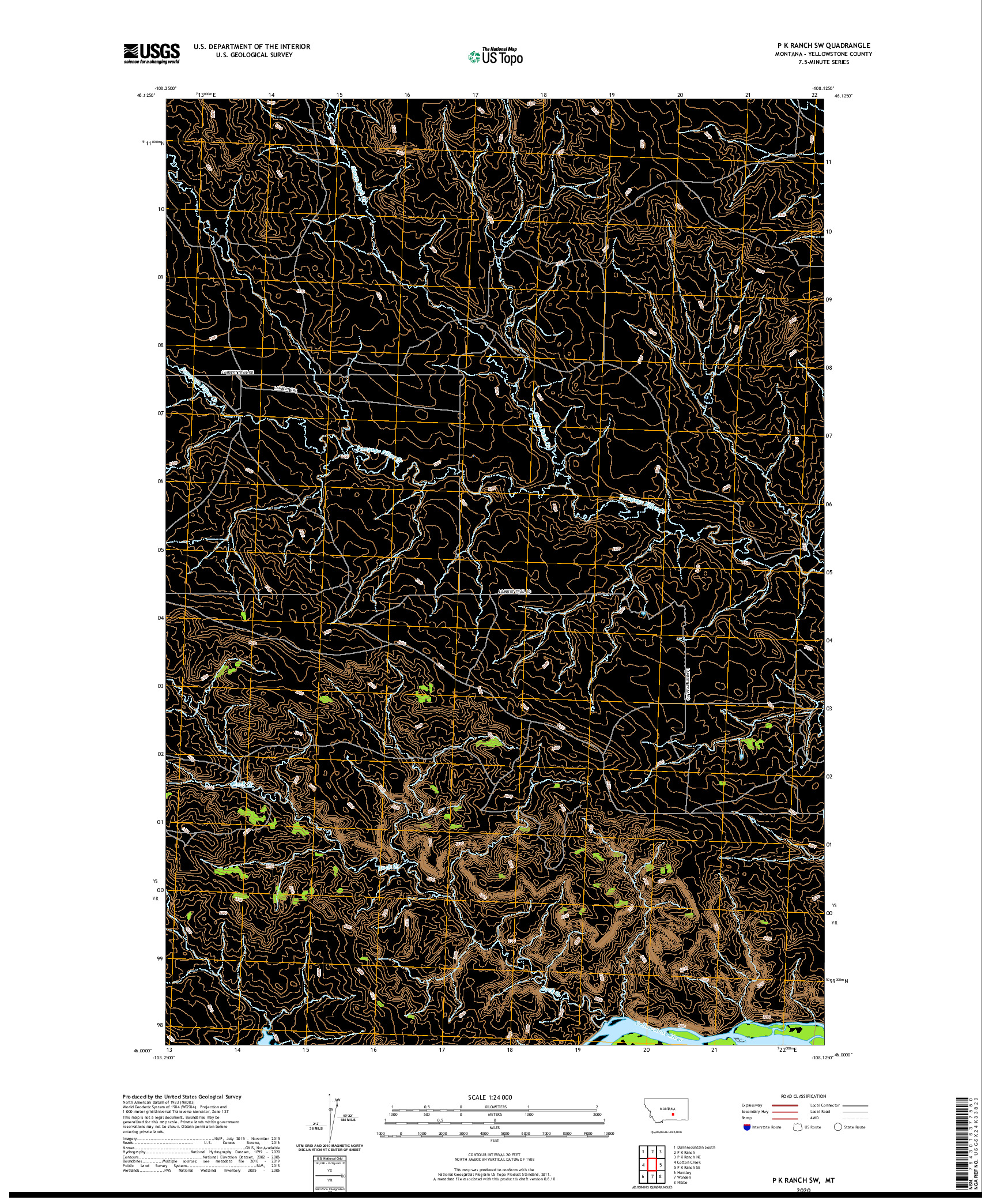 USGS US TOPO 7.5-MINUTE MAP FOR P K RANCH SW, MT 2020