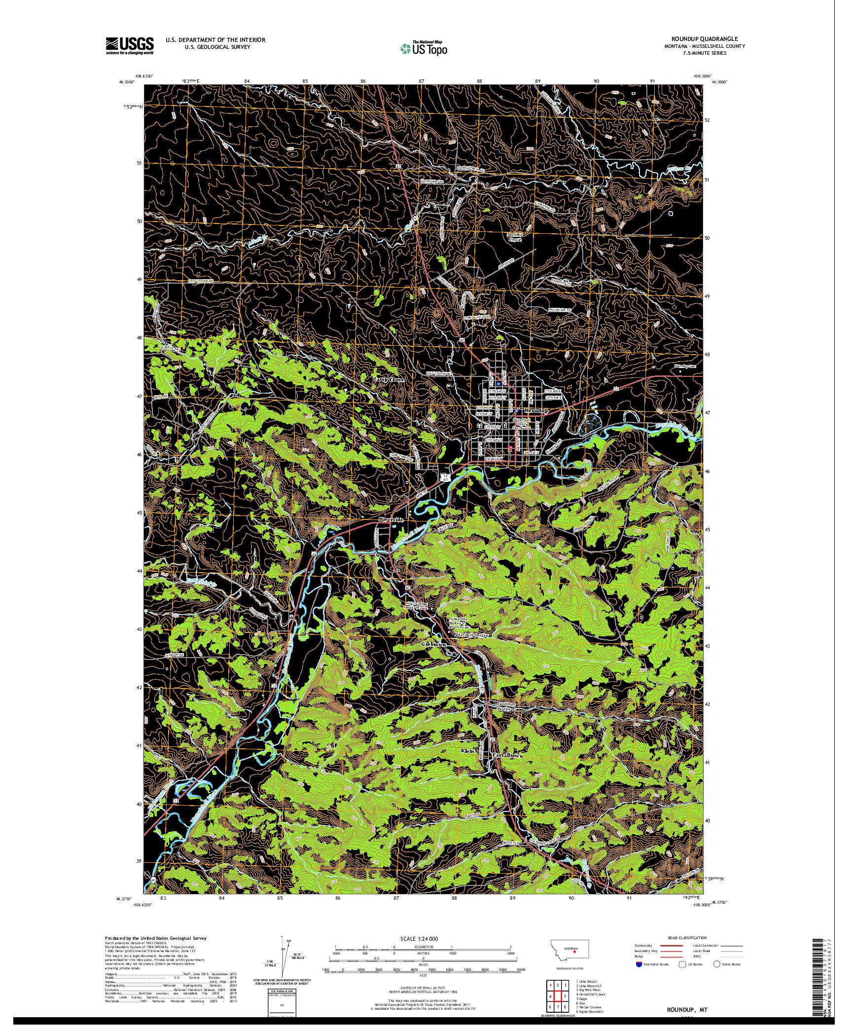 USGS US TOPO 7.5-MINUTE MAP FOR ROUNDUP, MT 2020