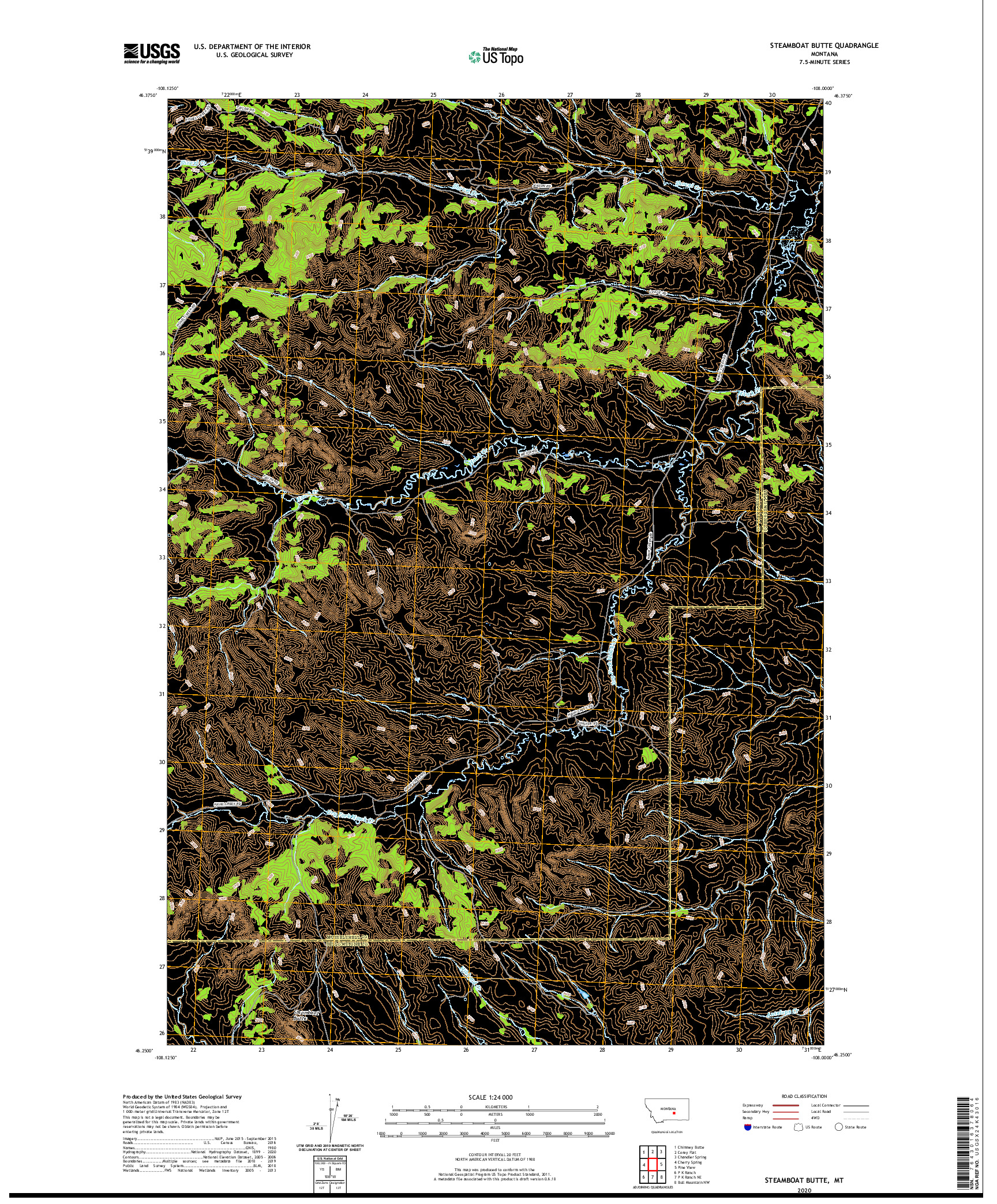 USGS US TOPO 7.5-MINUTE MAP FOR STEAMBOAT BUTTE, MT 2020