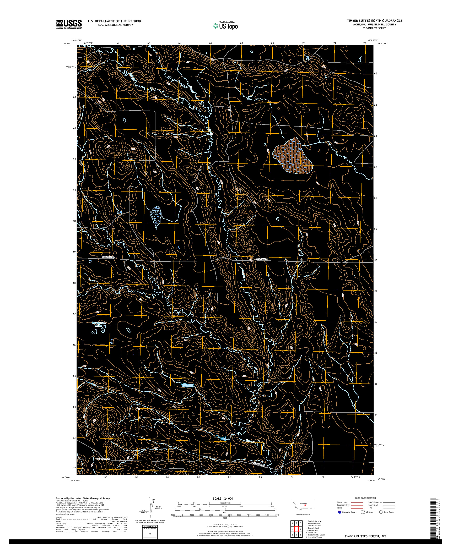 USGS US TOPO 7.5-MINUTE MAP FOR TIMBER BUTTES NORTH, MT 2020