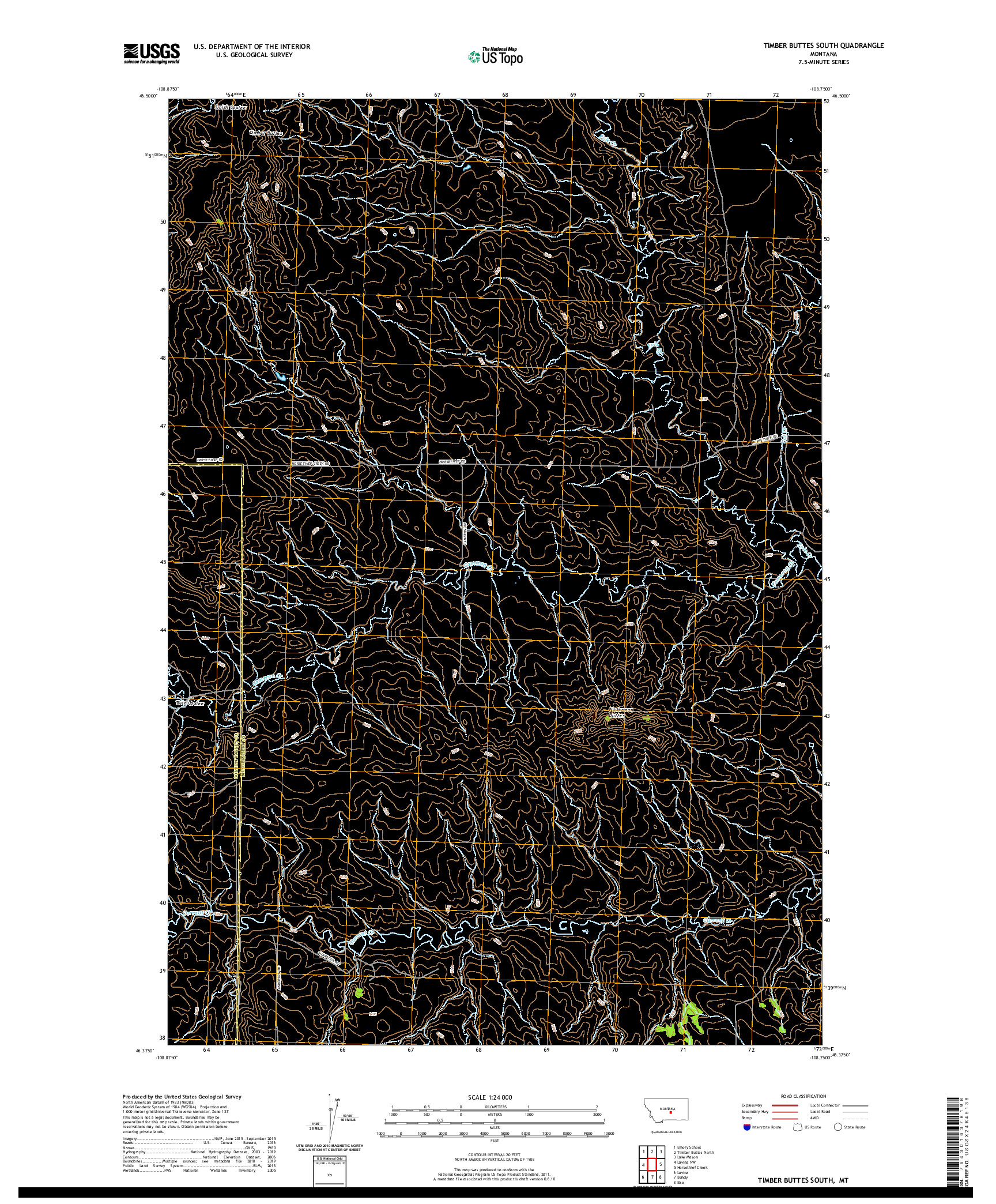 USGS US TOPO 7.5-MINUTE MAP FOR TIMBER BUTTES SOUTH, MT 2020