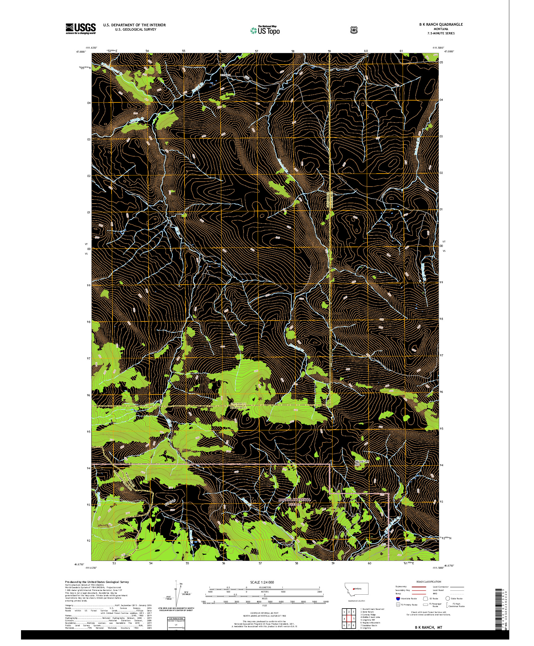 USGS US TOPO 7.5-MINUTE MAP FOR B K RANCH, MT 2020