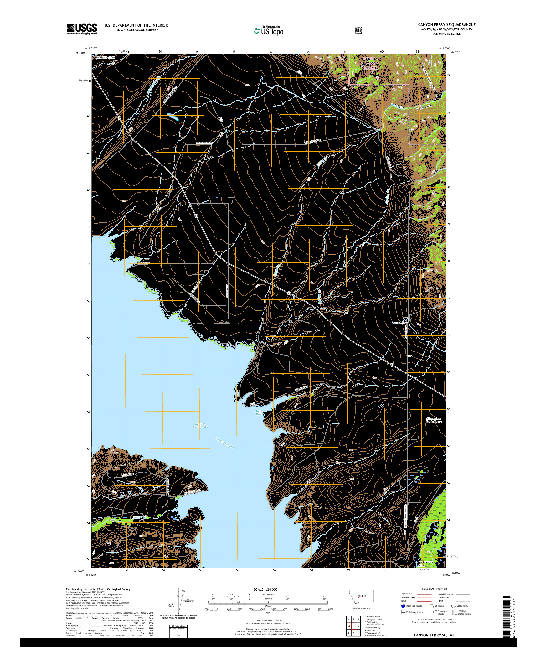 USGS US TOPO 7.5-MINUTE MAP FOR CANYON FERRY SE, MT 2020