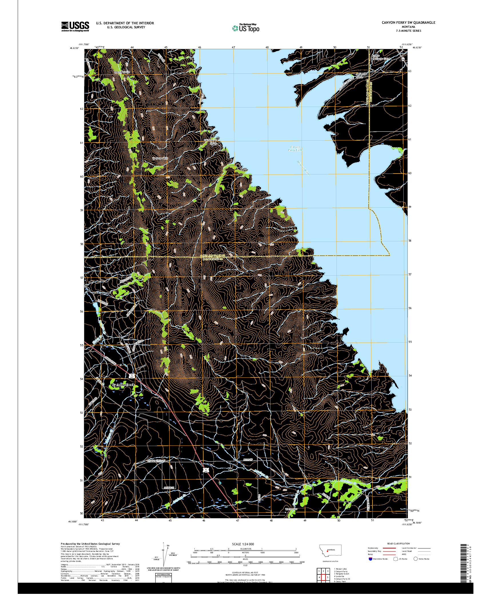 USGS US TOPO 7.5-MINUTE MAP FOR CANYON FERRY SW, MT 2020