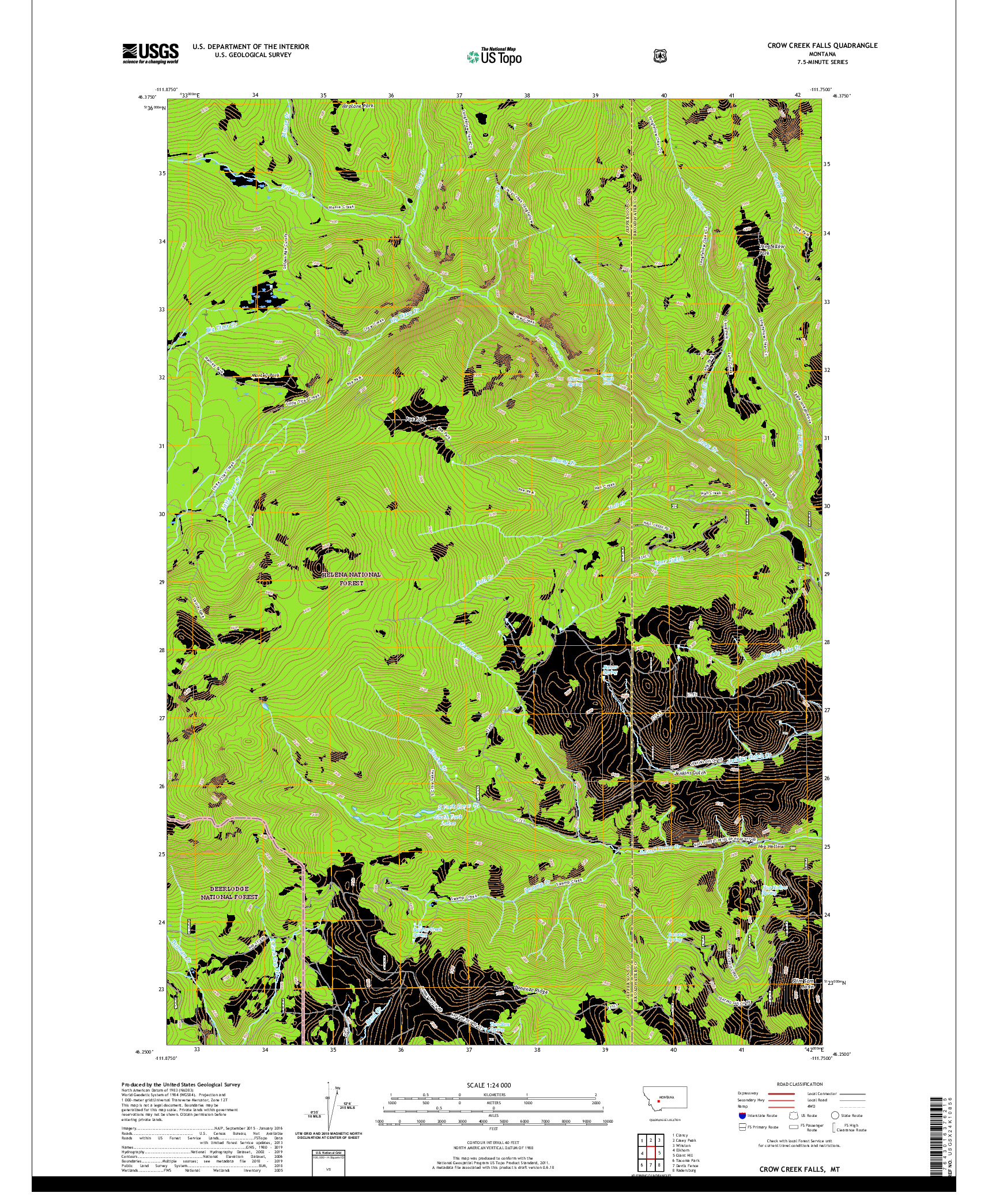 USGS US TOPO 7.5-MINUTE MAP FOR CROW CREEK FALLS, MT 2020