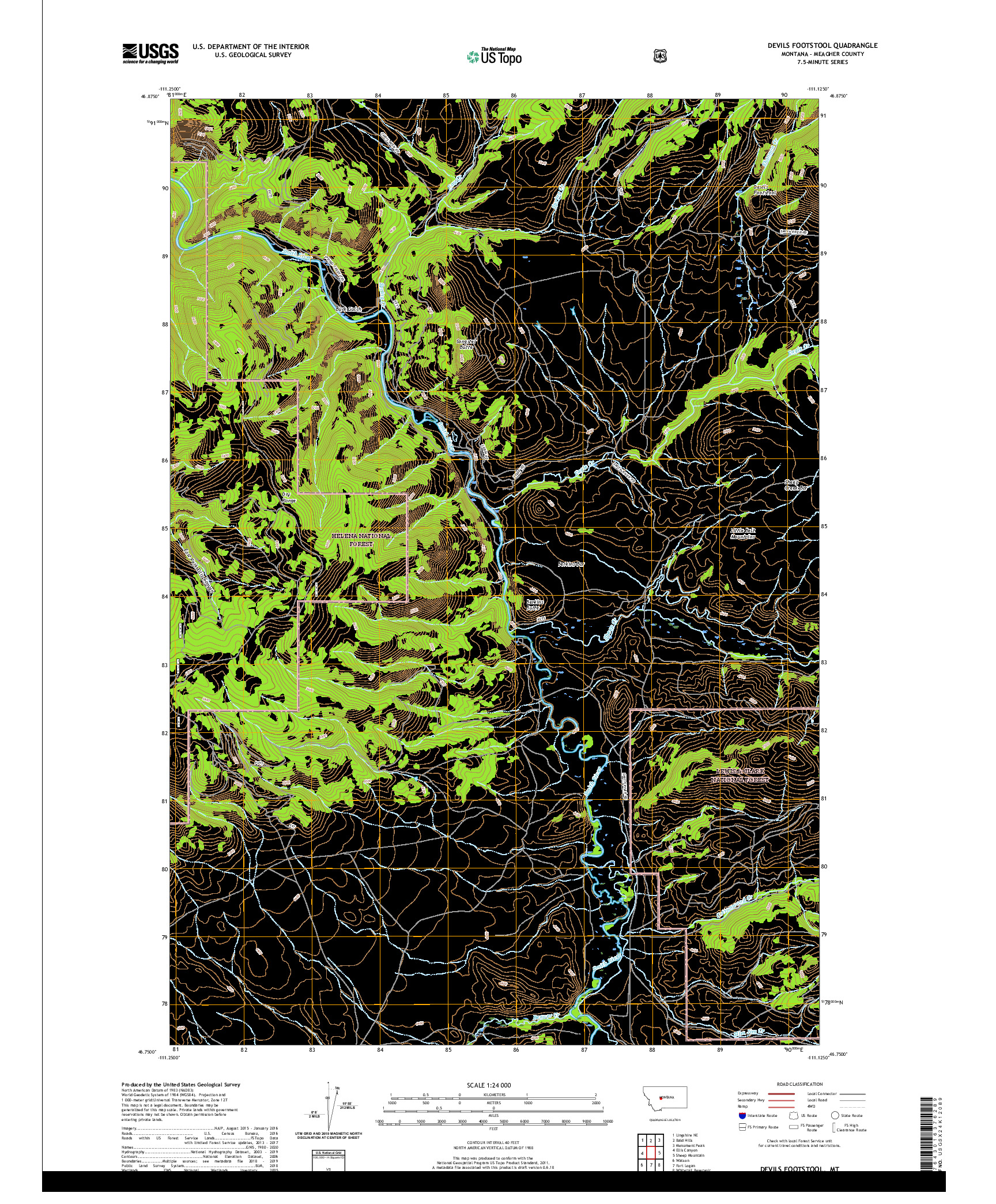 USGS US TOPO 7.5-MINUTE MAP FOR DEVILS FOOTSTOOL, MT 2020