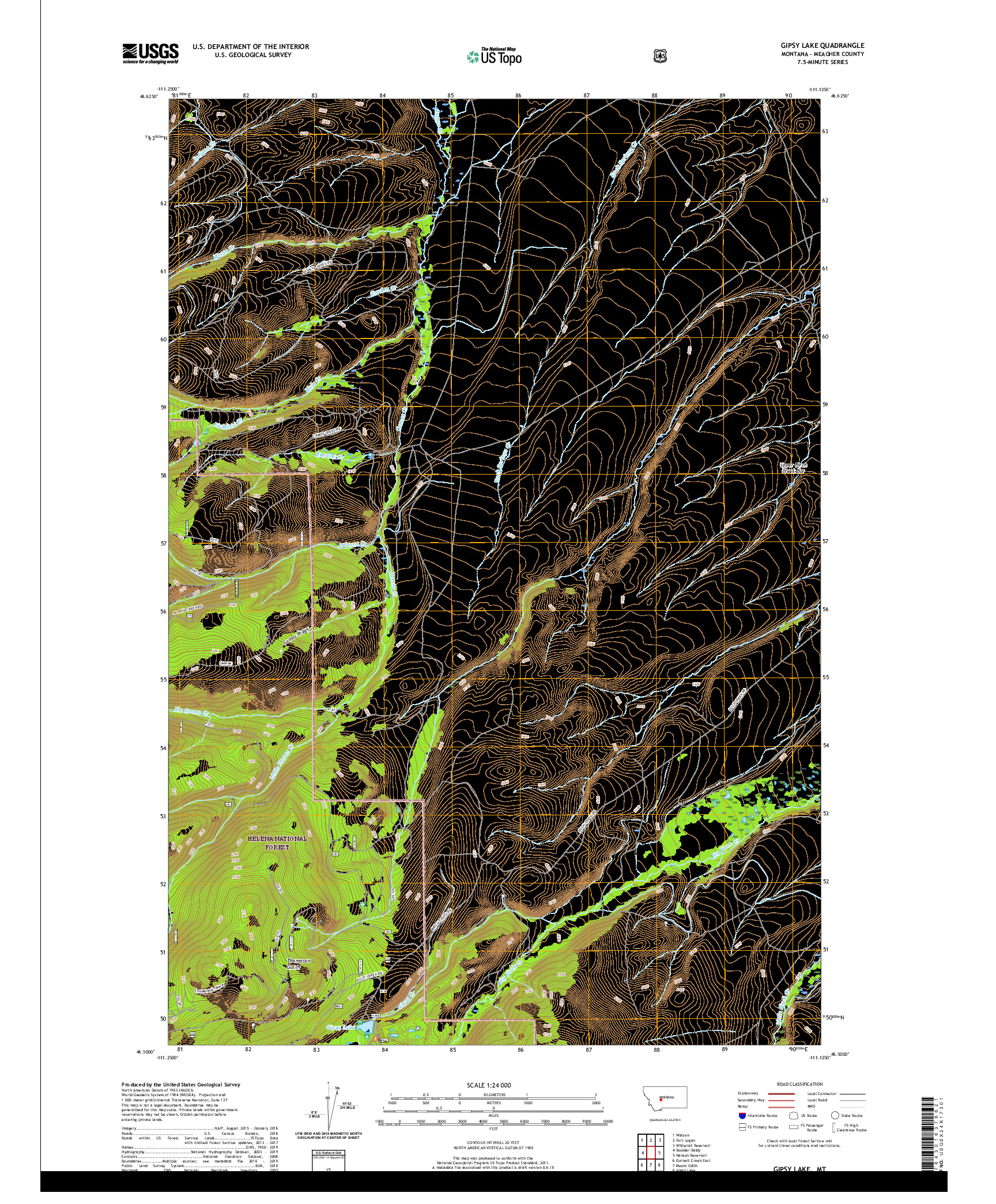 USGS US TOPO 7.5-MINUTE MAP FOR GIPSY LAKE, MT 2020