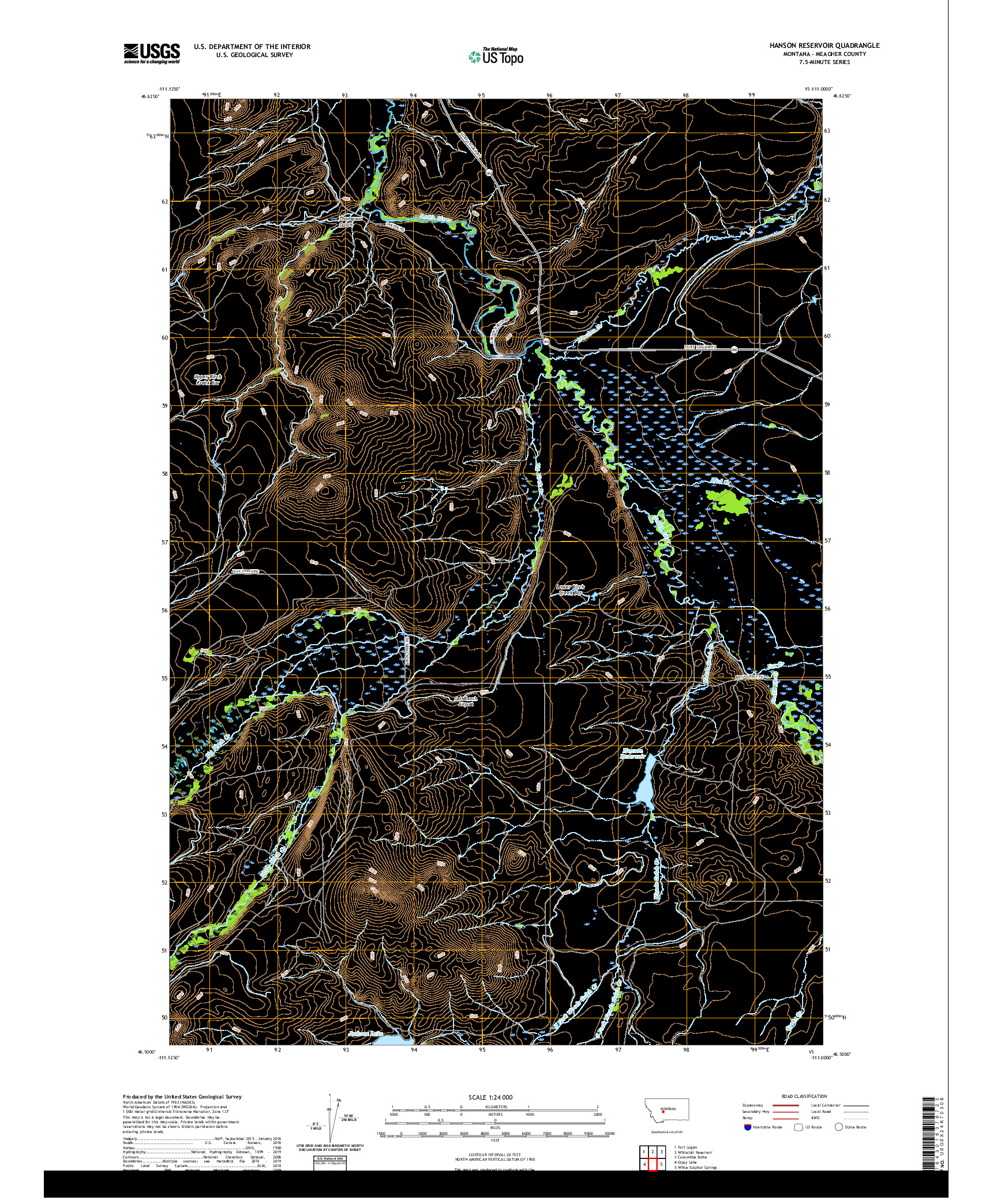 USGS US TOPO 7.5-MINUTE MAP FOR HANSON RESERVOIR, MT 2020