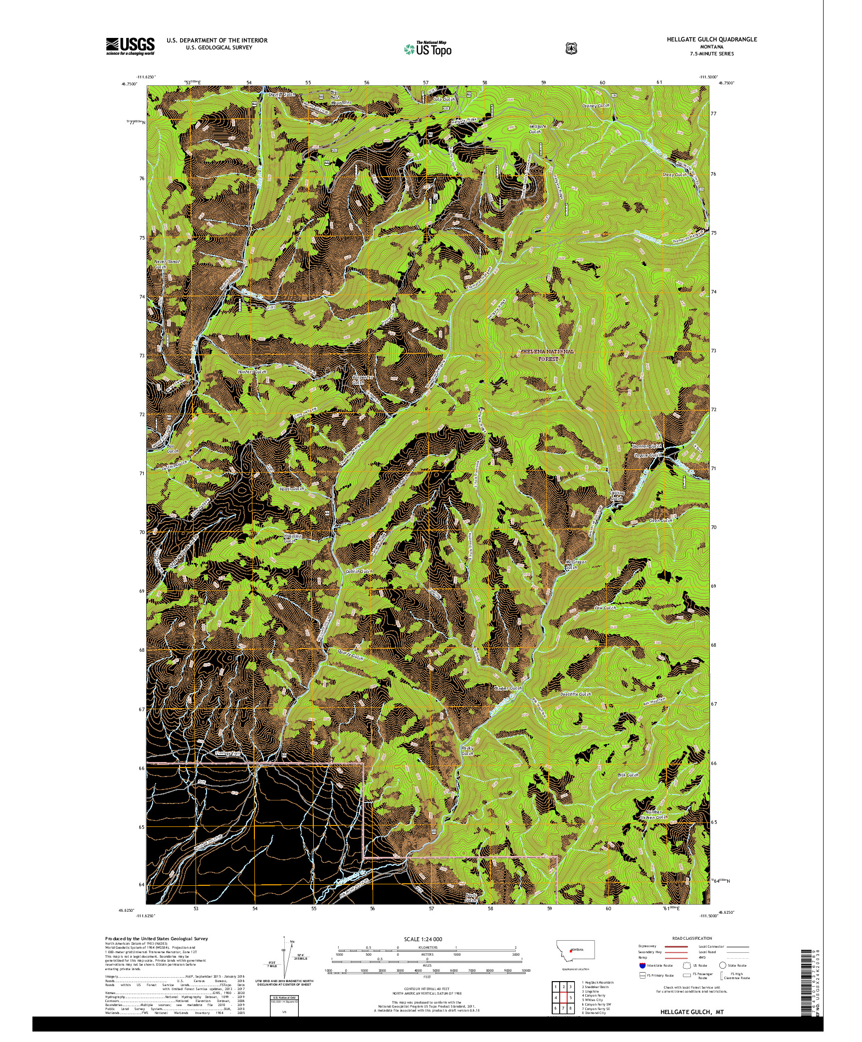 USGS US TOPO 7.5-MINUTE MAP FOR HELLGATE GULCH, MT 2020